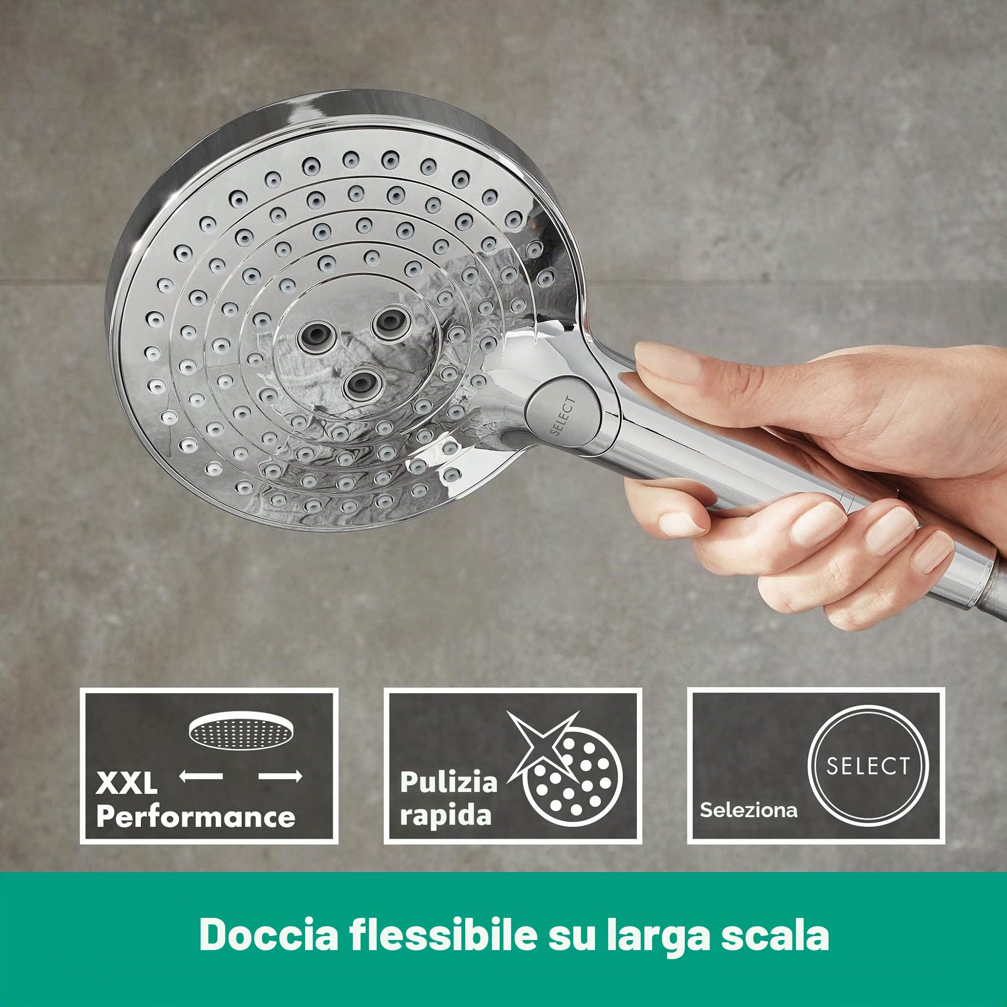 hansgrohe Raindance Select S - Doccetta per doccia, Doccino con 3 getti, Soffione doccia rotondo (⌀ 125 mm) con funzione anticalcare, cromo, 26530000