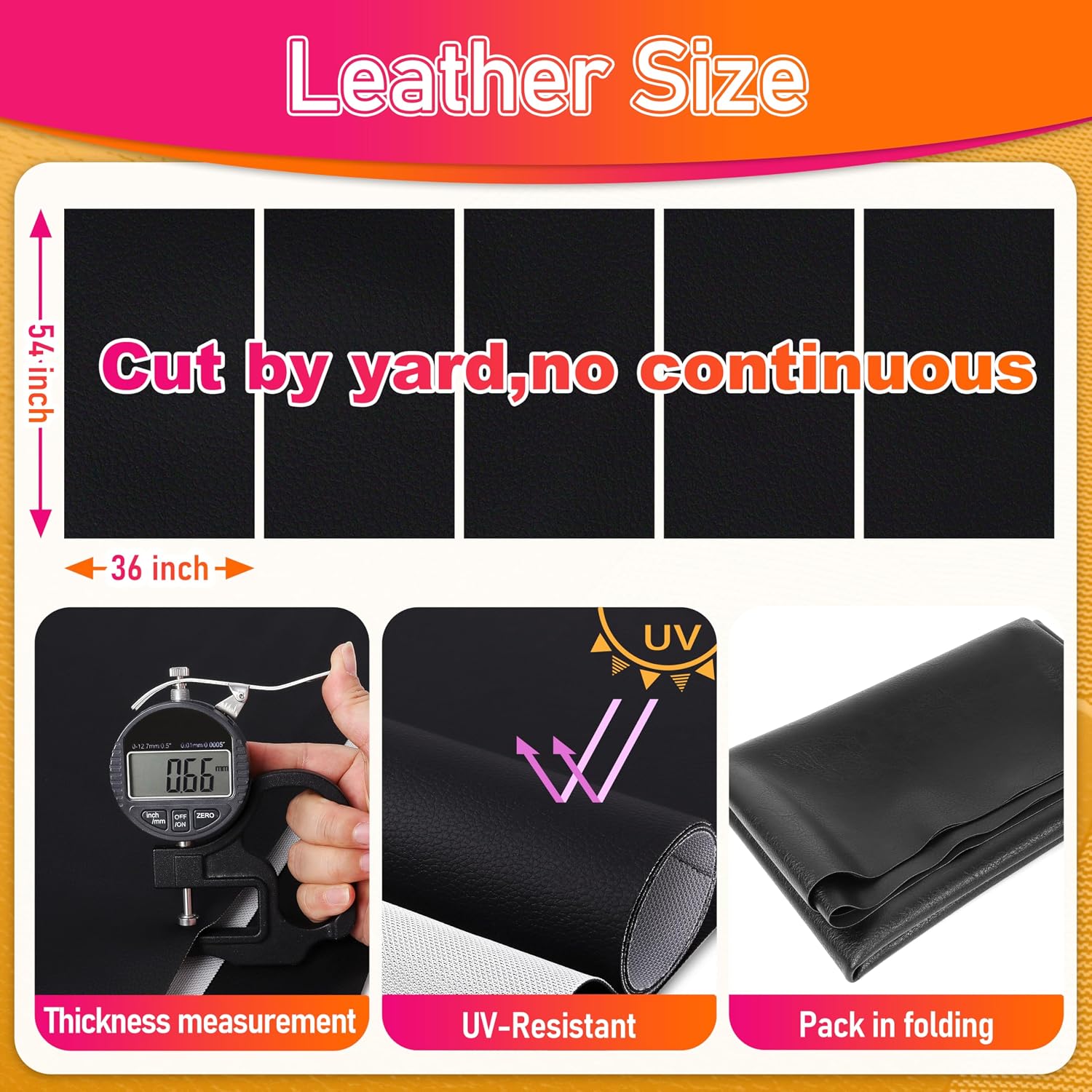 Meneng Black Grain Faux Leather 54"x36" Waterproof Marine Vinyl for DIY Upholstery