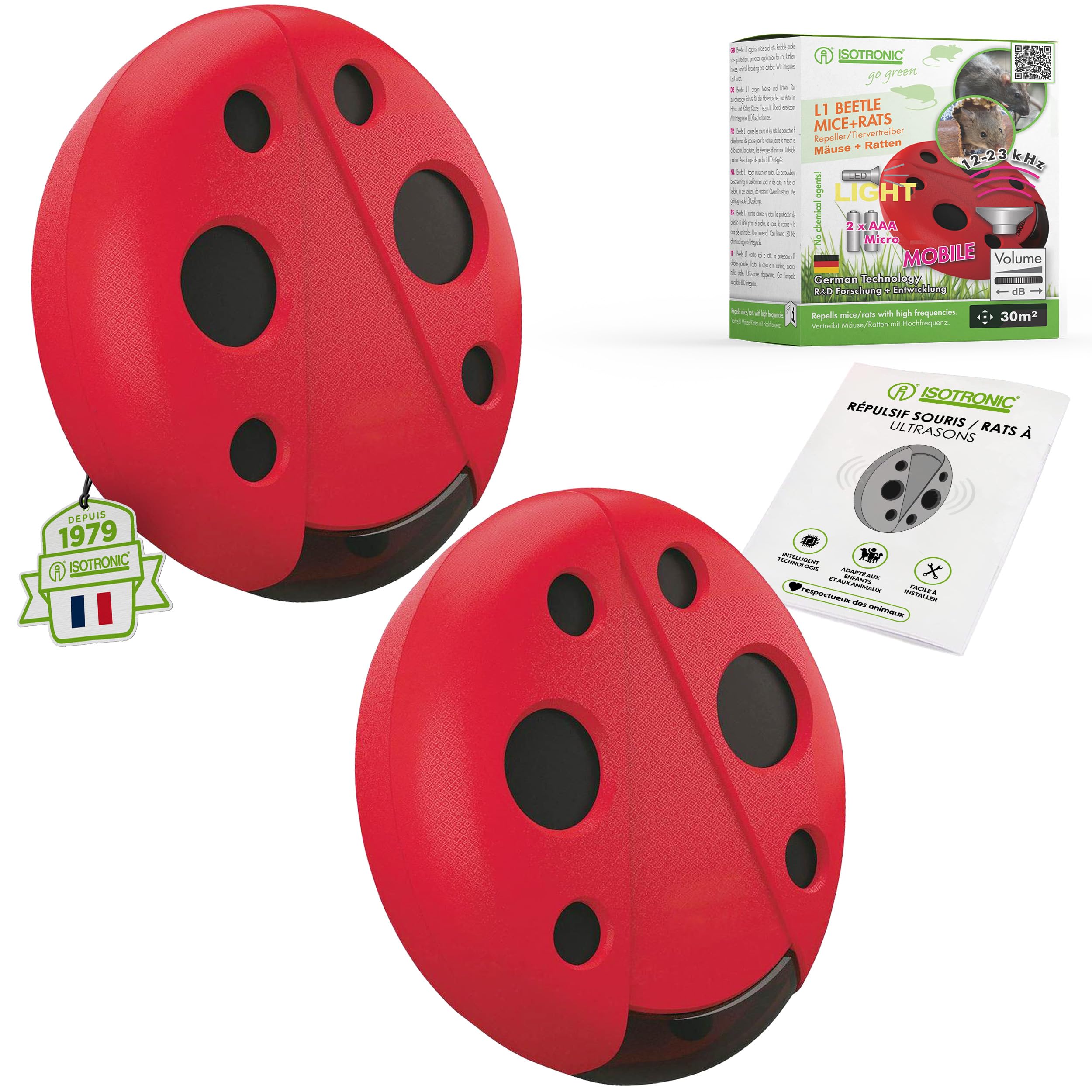 Répulsif contre souris ISOTRONIC, le lot de 2 boîtiers portables pour sécuriser votre jardin