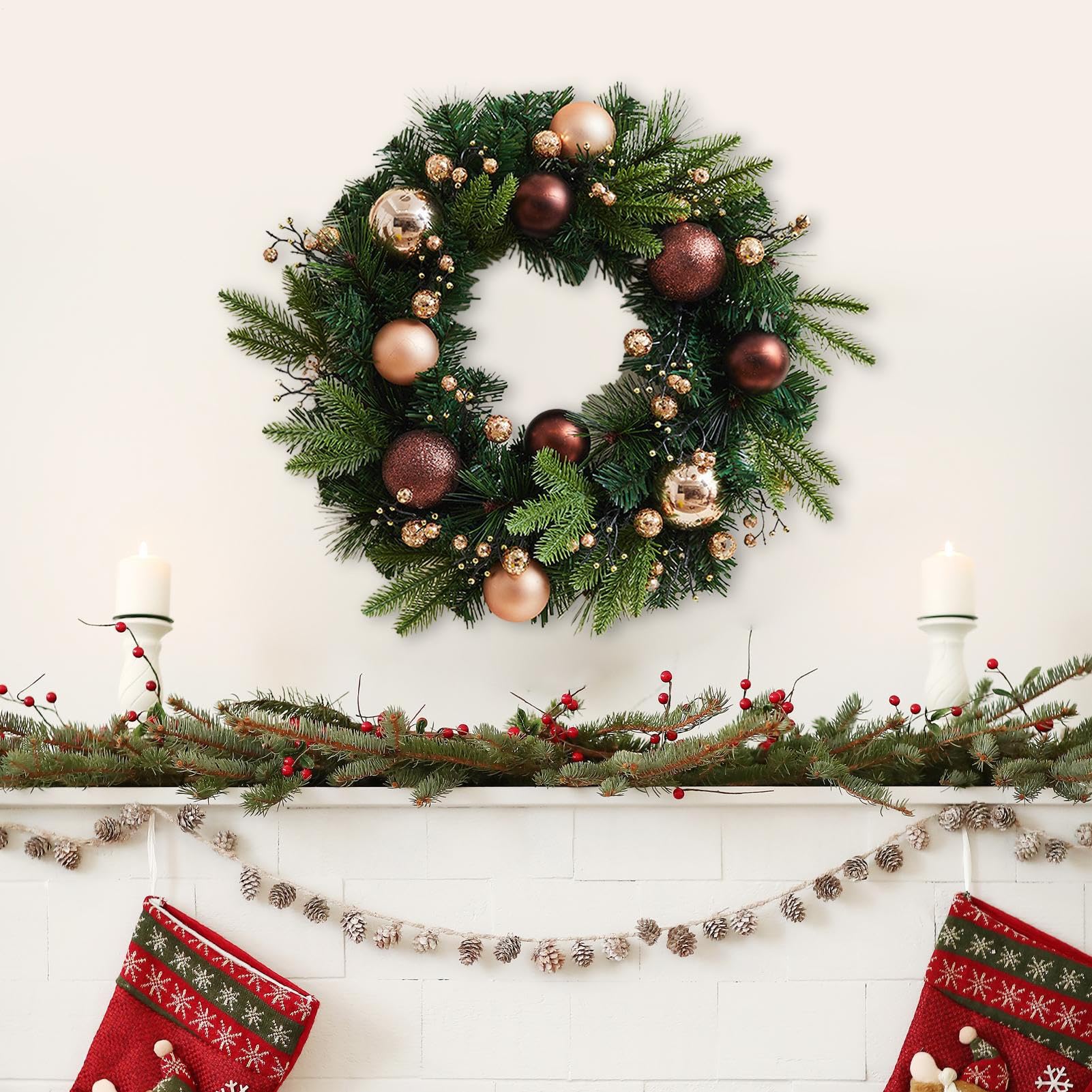 Corona de Puerta Guirnalda Navideña Decoración De Pared | Corona De Navidad Artificial Para Interior Exterior Ventana Pared Casa Garaje Chimenea Armario Boda Invierno