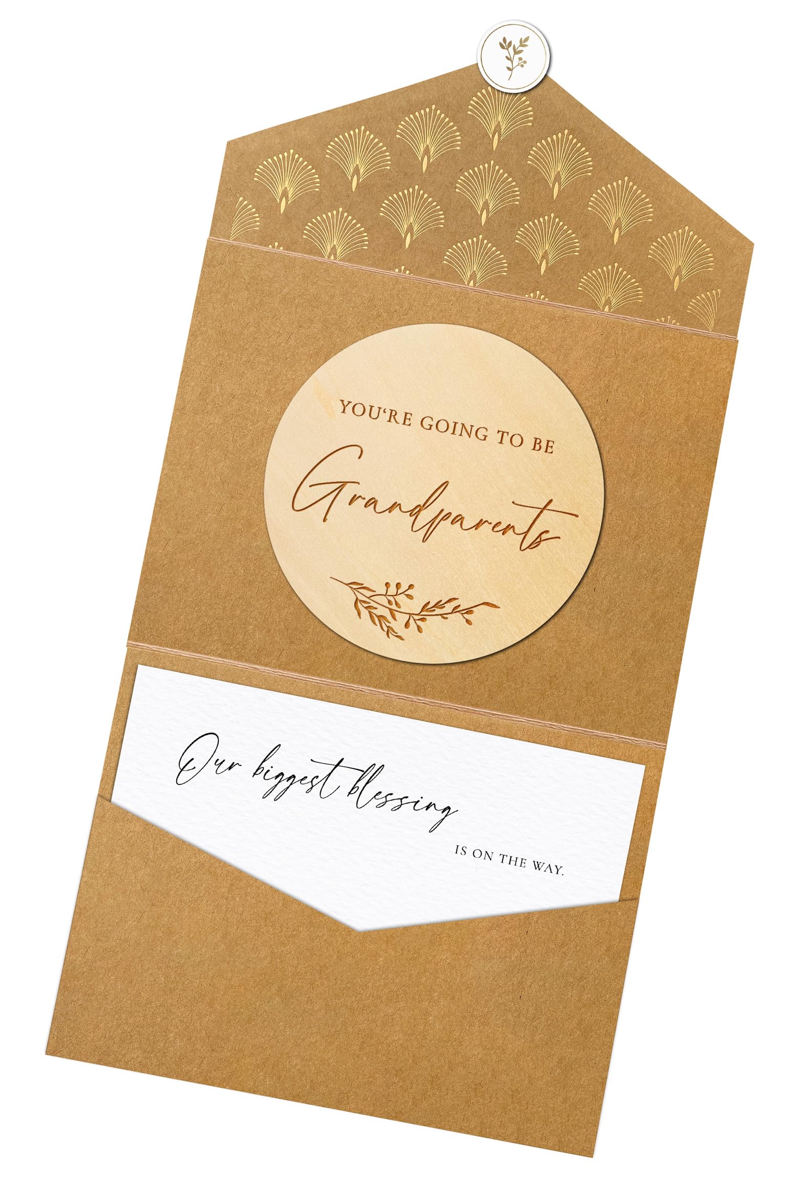 Joli Coon Pregnancy announcement wooden card - You're going to be grandparents with pocketfold envelope and seal sticker - Baby announcement