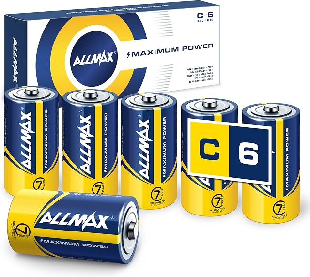 Allmax C Maximum Power Alkaline Batteries (6 Count)  Ultra Long- Lasting, 7-Year Shelf Life, Leakproof Design, 1.5V