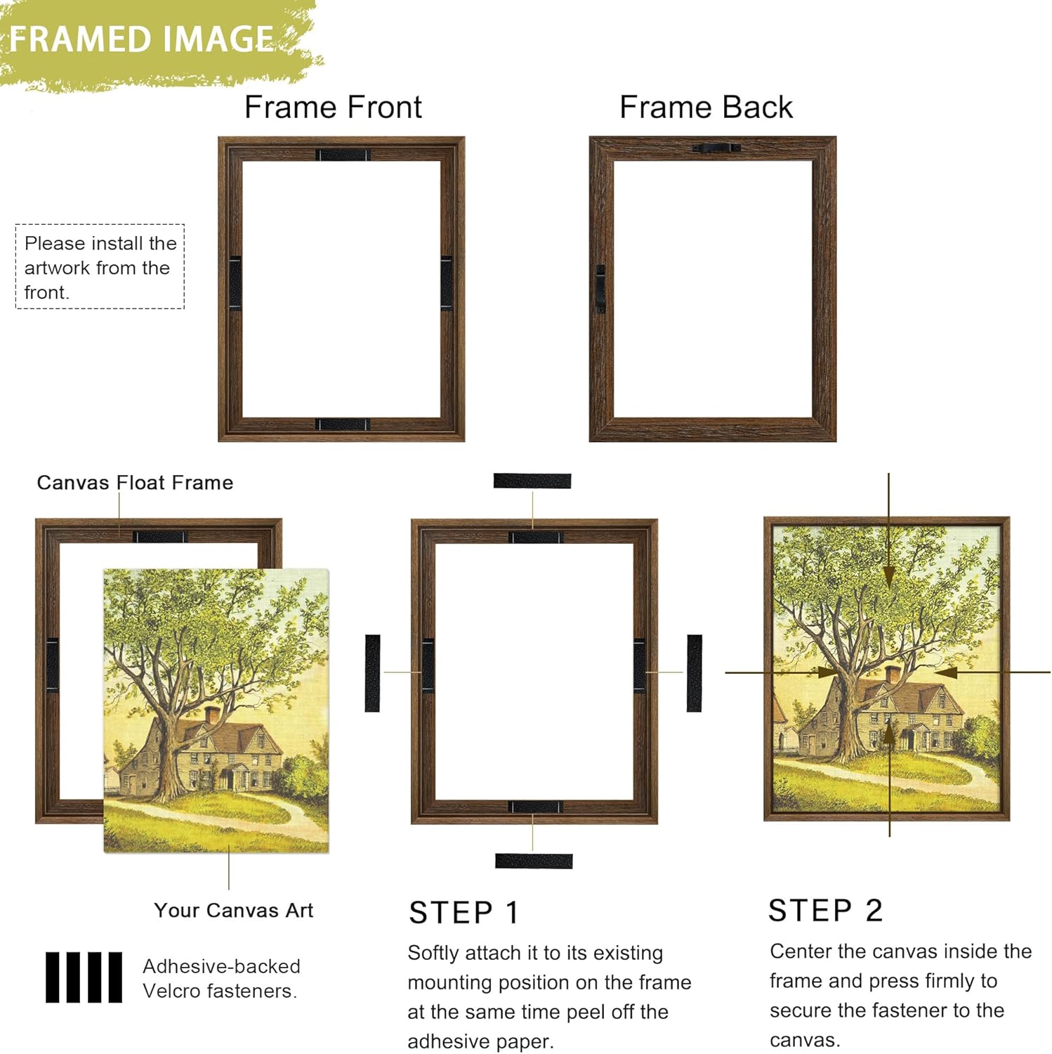 abtgt 12x16 canvas floating frame with 0.9" deep, brown floater frame for canvas paintings with adhesive, vertical or horizontal wall art frame for prints oil painting diamond decor, 1 pack. brown 12x16