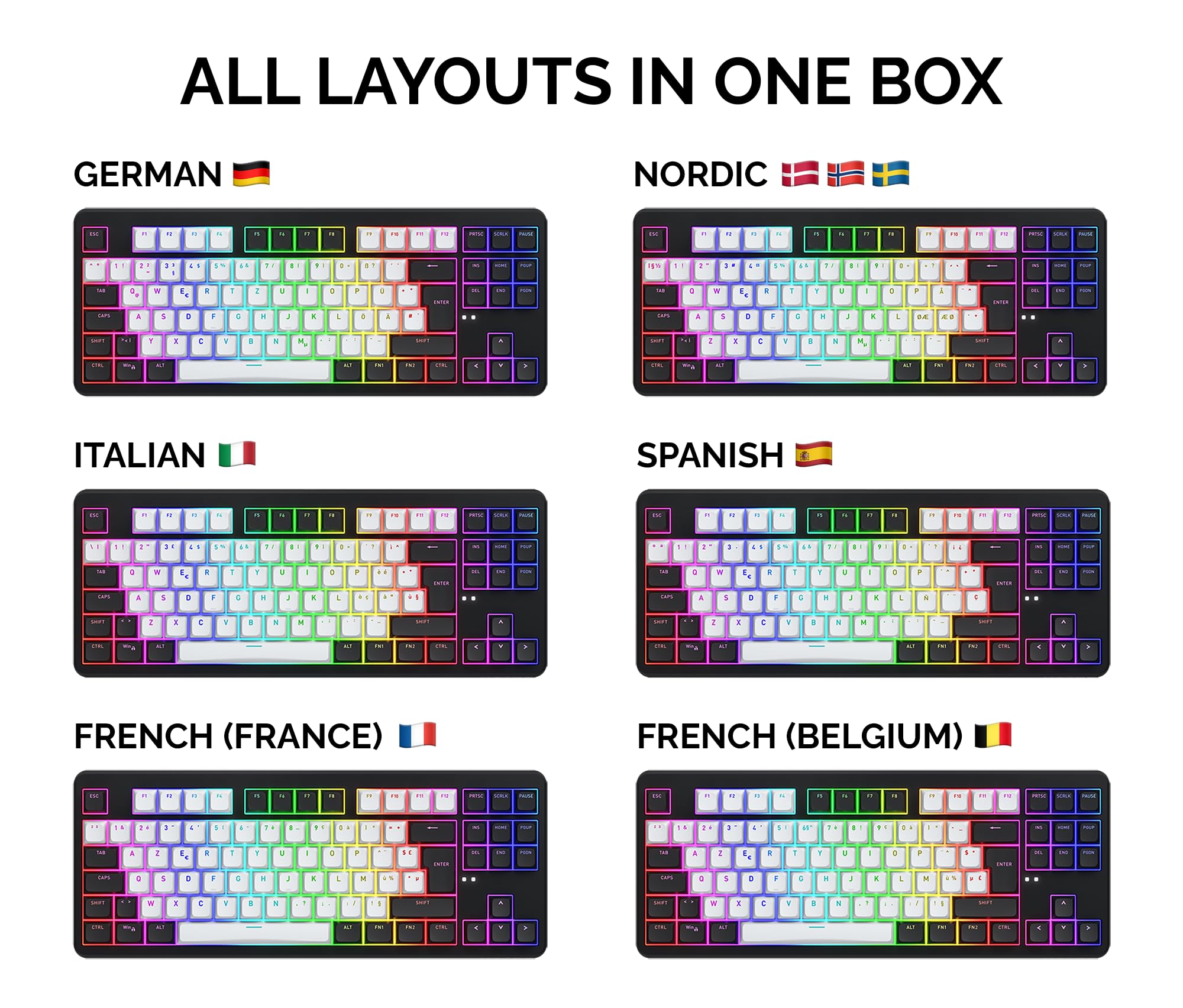 HATOR Rockfall 3 TKL - Teclado inalámbrico para videojuegos, intercambiable en caliente, RGB, Gasket Mount, batería de 4000 mAh, 2,4 GHz/Bluetooth/USB, PBT Keycaps, QMK/VIA, DE Layout, Mac/Windows