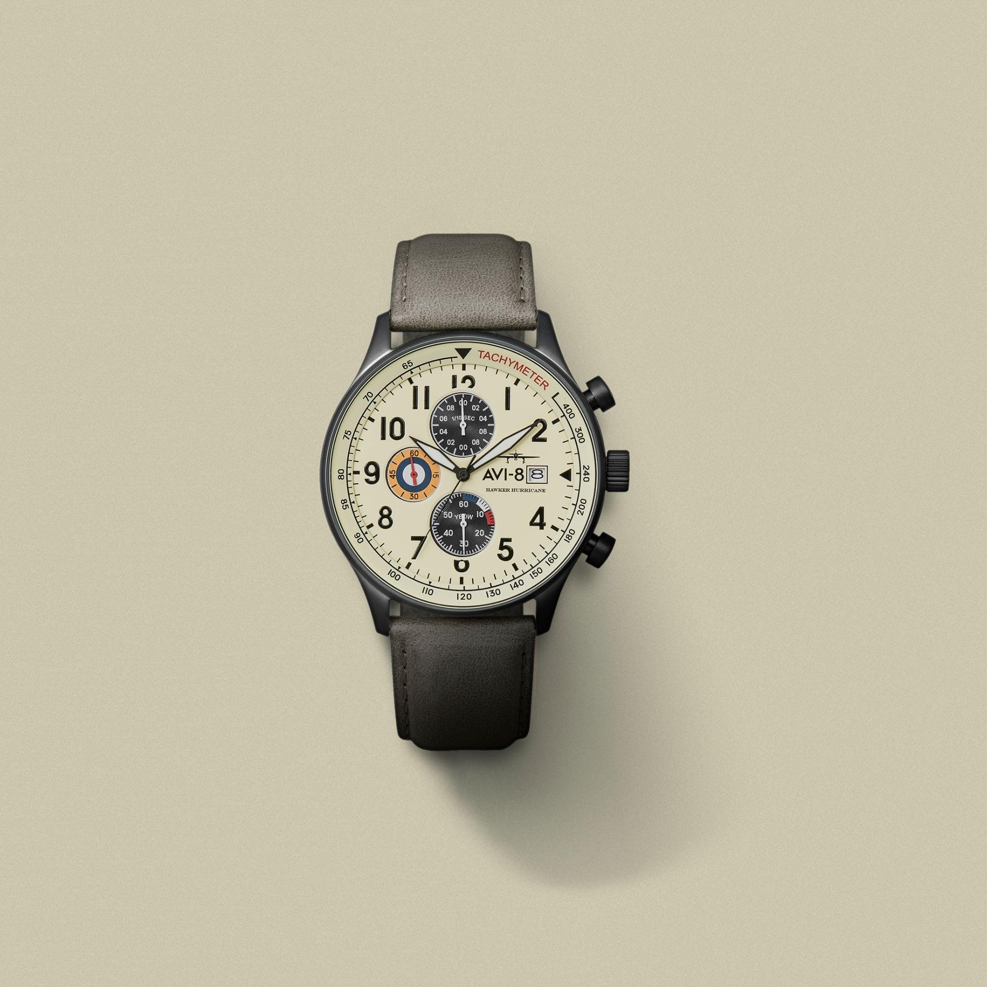 AVI-8 Hawker Hurricane Orologio da uomo al quarzo giapponese con cronografo classico, 42 mm, con cinturino in pelle, AV-4011
