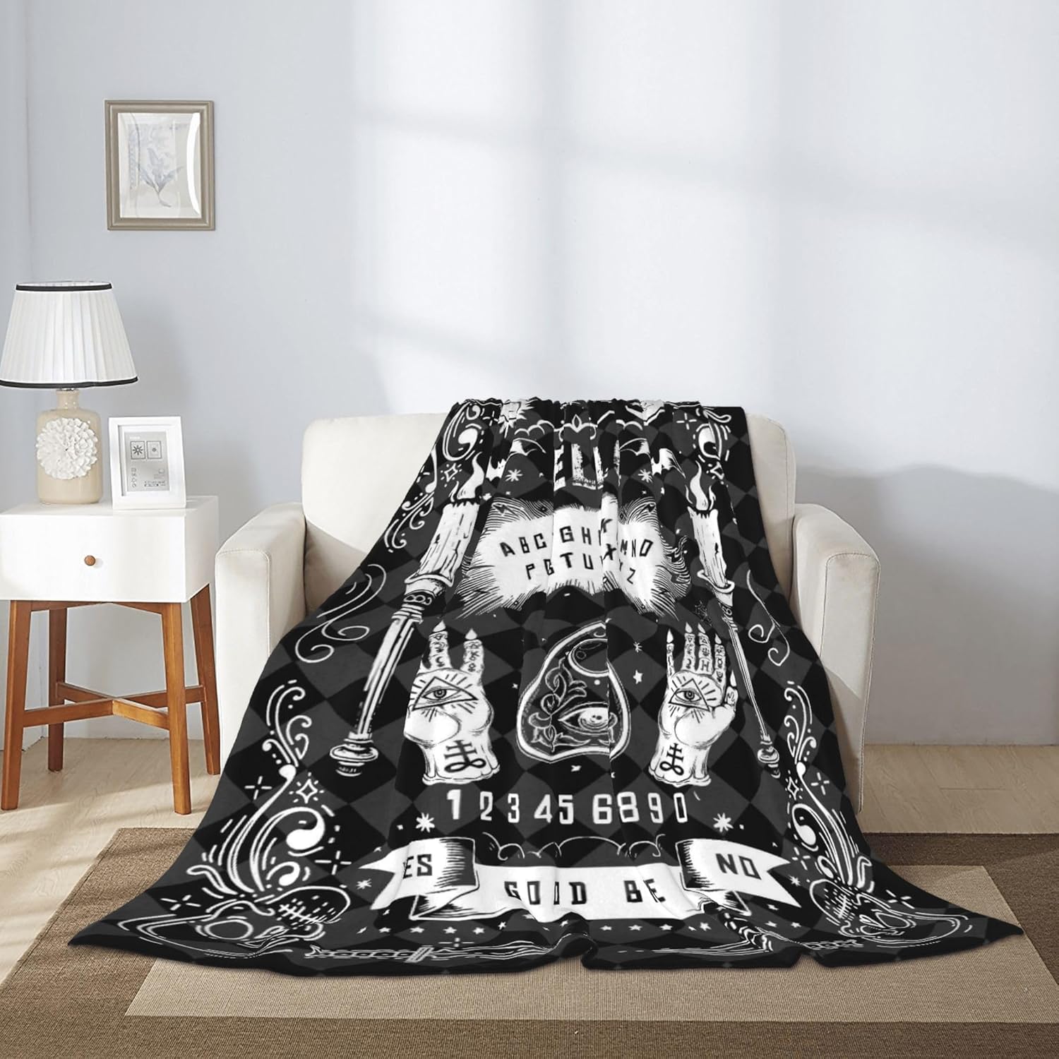 Ouija Board Blanket Gothic Witch Gift for Women Men Sun Moon Skull Horror Spooky Gifts for Halloween Decor Throw Blankets (Black, 50"x40") - Image 7