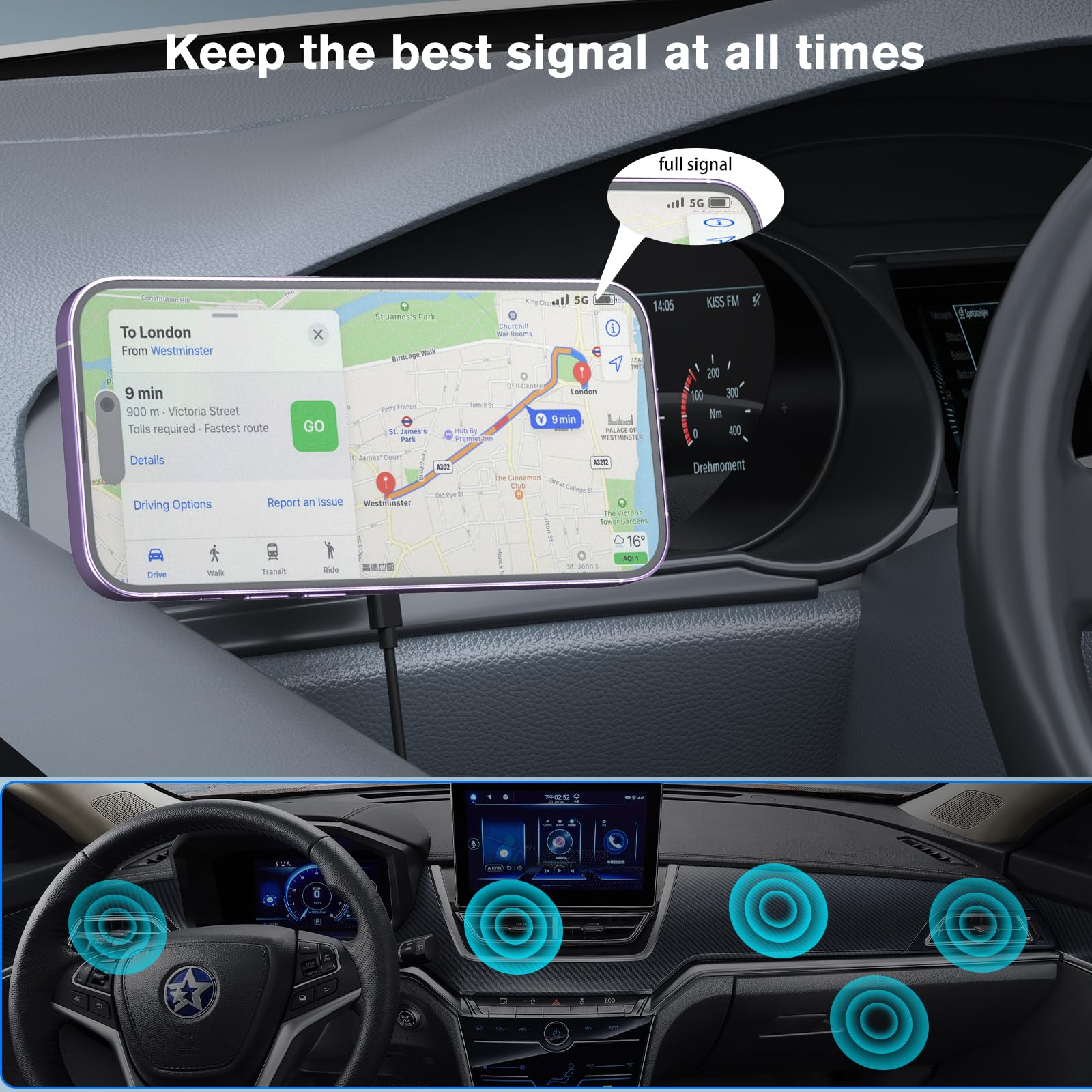 OHLPRO Supporto Magnetico per Telefono Cellulare per iPhone Serie Galaxy Smartphone GPS, Supporto Magnetico Mobile con Tecnologia a Scatto Veloce (Confezione da 2)
