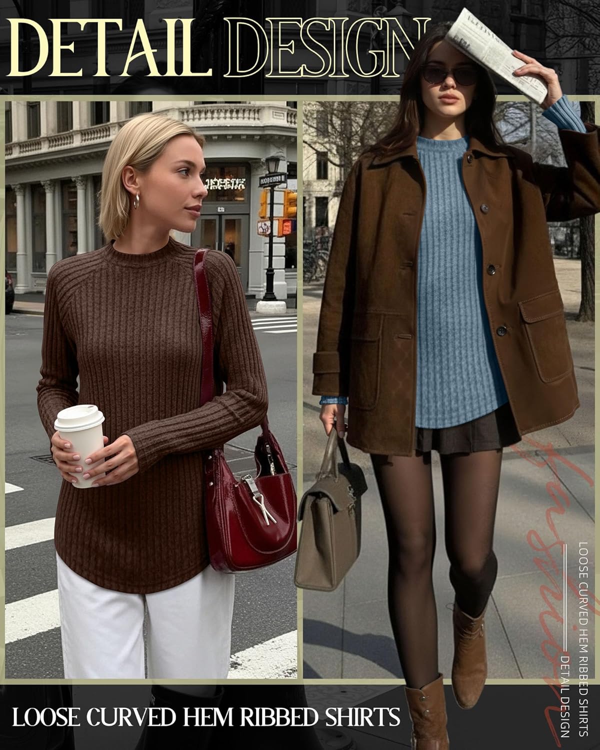 3 Pack Women's Tunic Tops, Mock Turtleneck Raglan Long Sleeve Lightweight Sweaters Loose Curved Hem Ribbed Shirts - Image 5