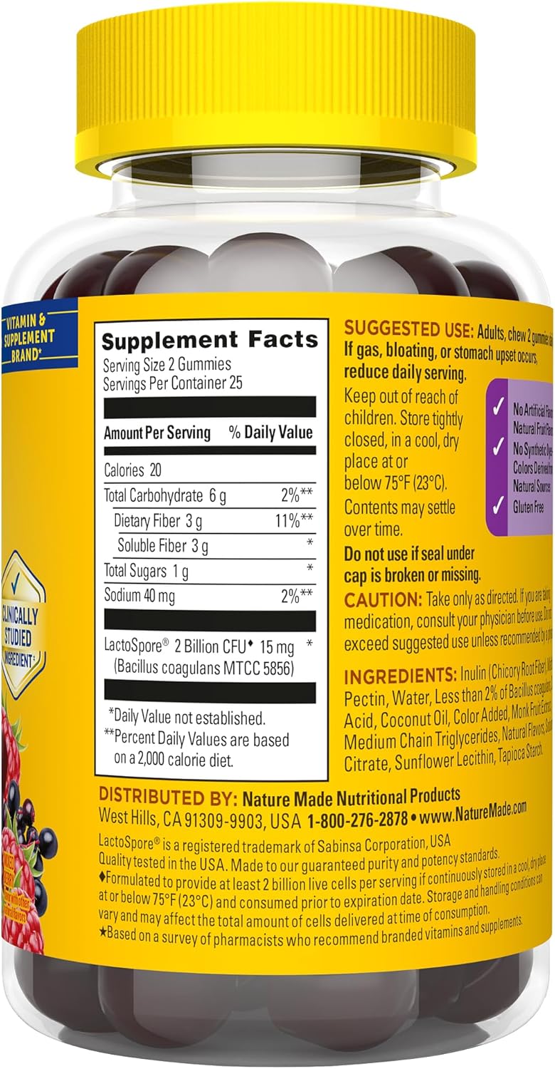 Nature Made Probiotic + Prebiotic Fiber Gummies for Daily Gut Health, Fiber Supplement with Probiotics for Digestive Health Support, 50 Gummies, 25 Day Supply - Image 9