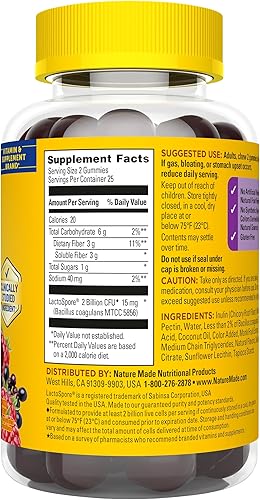 Miniatura 9 de Nature Made - Gomitas de fibra probióticas + prebióticas para la salud intestinal diaria, suplemento de soporte digestivo con probióticos y fibra