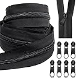 10 Yards Nylon Coil Zippers by The Yards, #5 Bulk Zippers with 20 Pcs Zipper Sliders, Zipper Replacement for DIY Sewing Craft Bags, Black