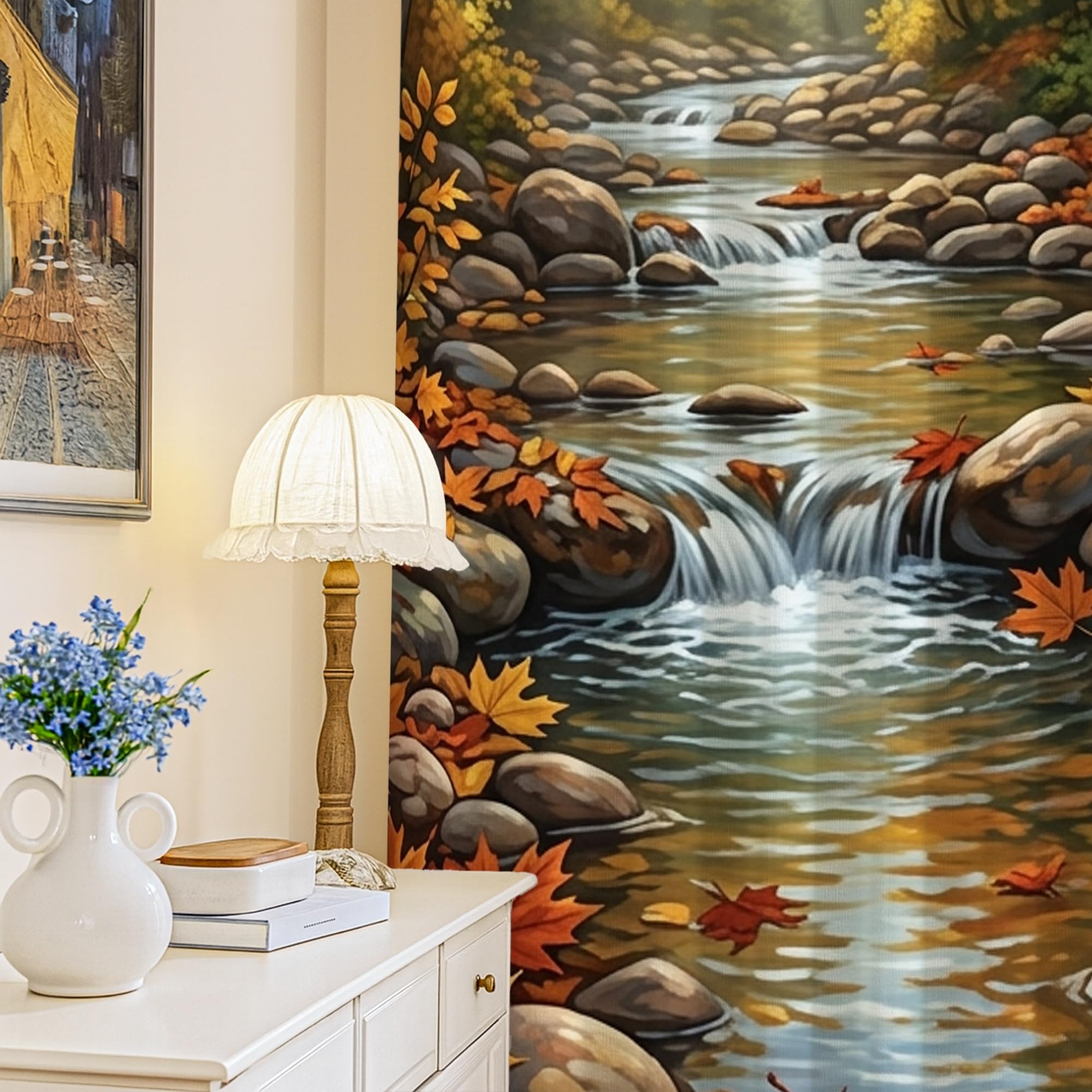 Rideaux occultants motifs feuilles d'automne lavables pour chambre