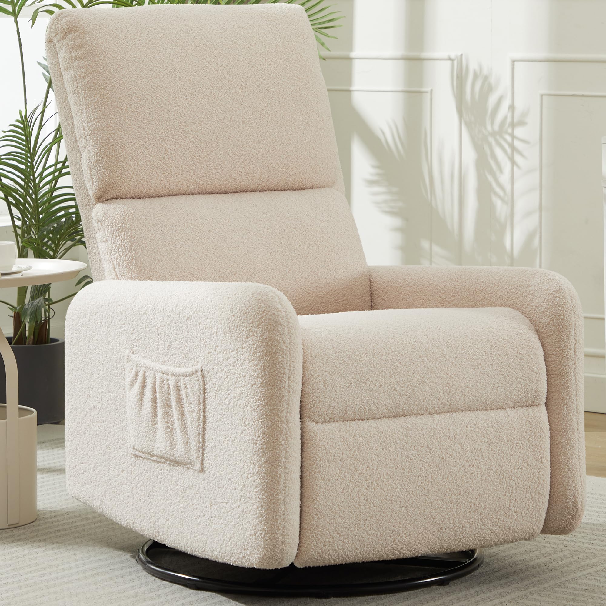 Korser Recliner Chair, Nursery Rocker Chair with Side Pockets, Small Recliners for Small Spaces, Swivel Rocker Recliner Chair for Adults, Sherpa Swivel Accent Chairs for Living Room, Nursing