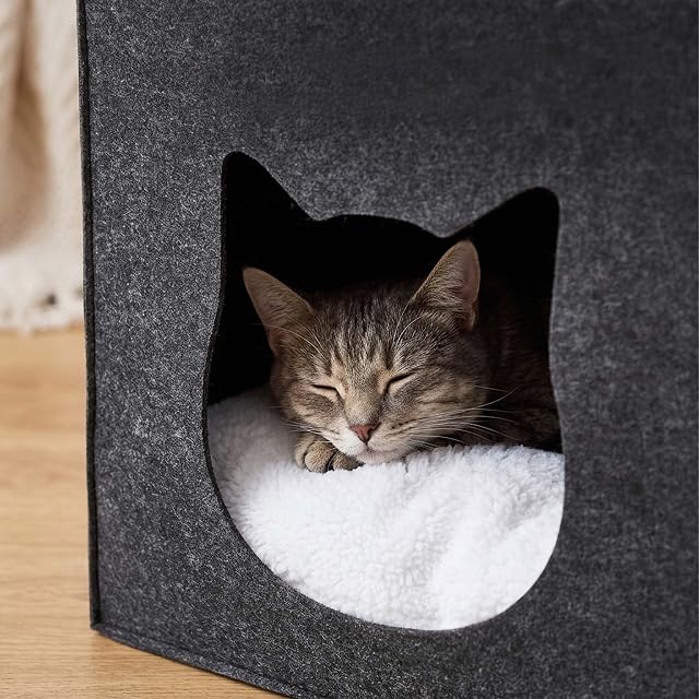 Foto 3 de 8 de Relaxdays Cueva para Gatos, Fieltro, 33 x 33 x 37 cm, Gris Oscuro