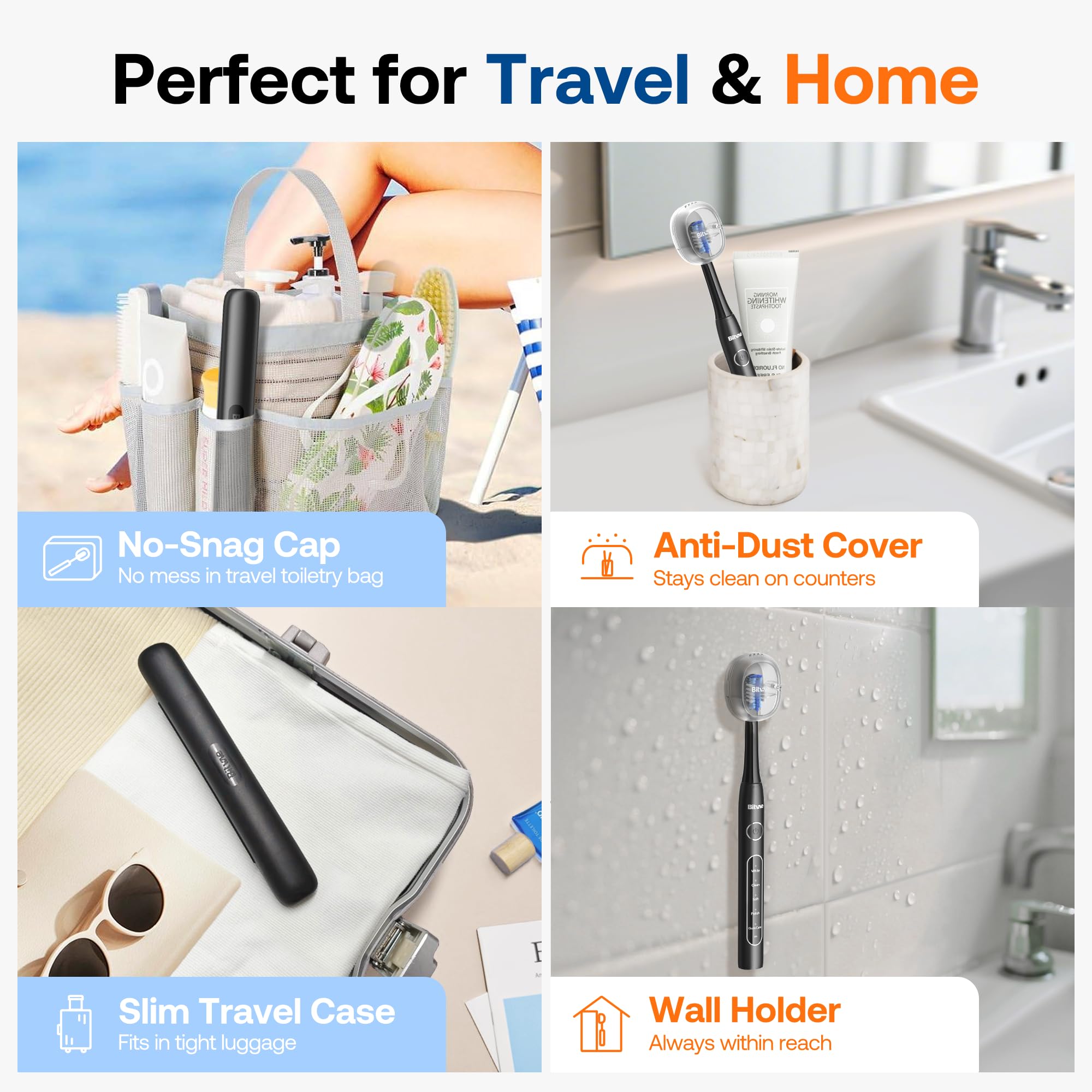 Bitvae ADA Accepted Electric Toothbrush, Travel Toothbrush Rechargeable for Adults and Kids, 60-Day Battery, 5 Modes, 8 Heads, Portable Travel Case & Holder, Shadow Black