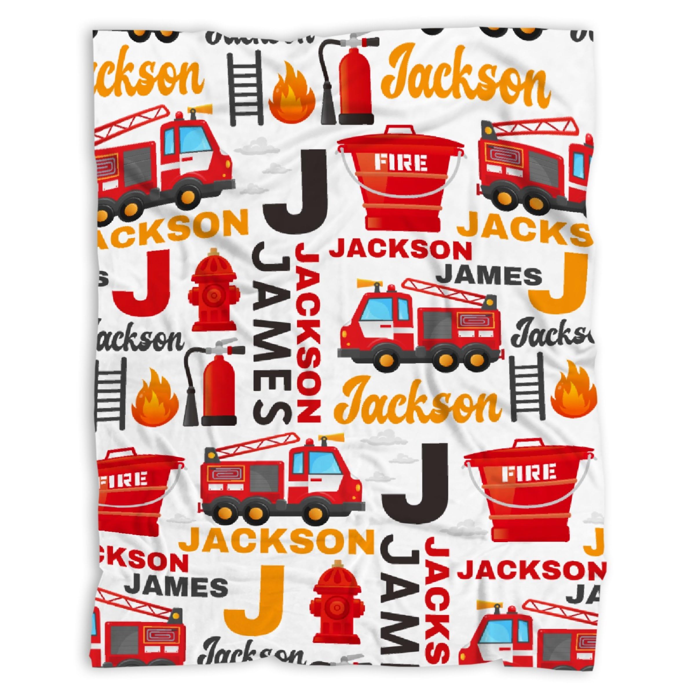 Personalized Fire Trucks Firefighter Custom Baby Blanket Gifts for Boys Girls Super Soft Blanket Swaddle Newborn Cozy Receiving Blanket Stroller Throw 40x30 in for Puppy
