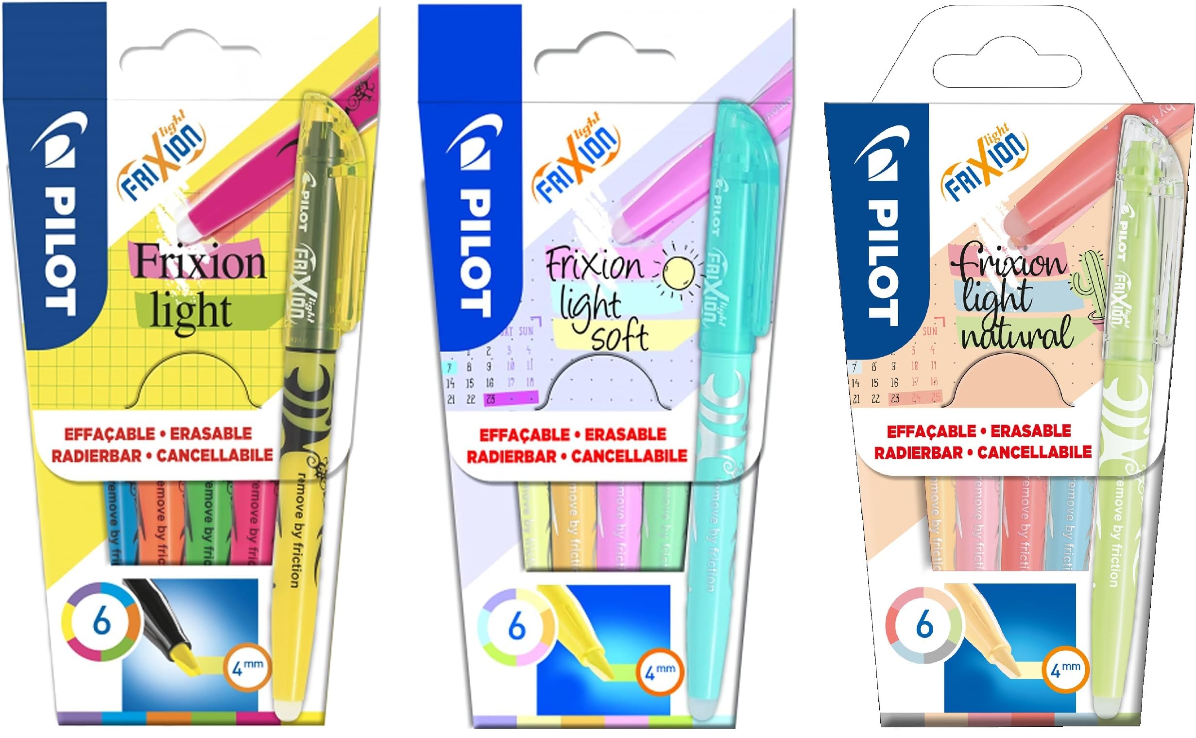 PILOT - Set FriXion Light - Radierbarer Textmarker - Keilspitze für feine oder breitere Linien (Pastell + Neon + Natureal Set, 18 Stück)