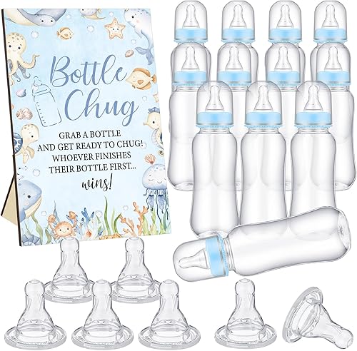 Vista 12 de TrelaCo Safari Cool Baby Shower Games Bottle Chug Sign Wooden Jungle Animals Set de regalo para revelación de género suministros de fiesta y 12 Verde