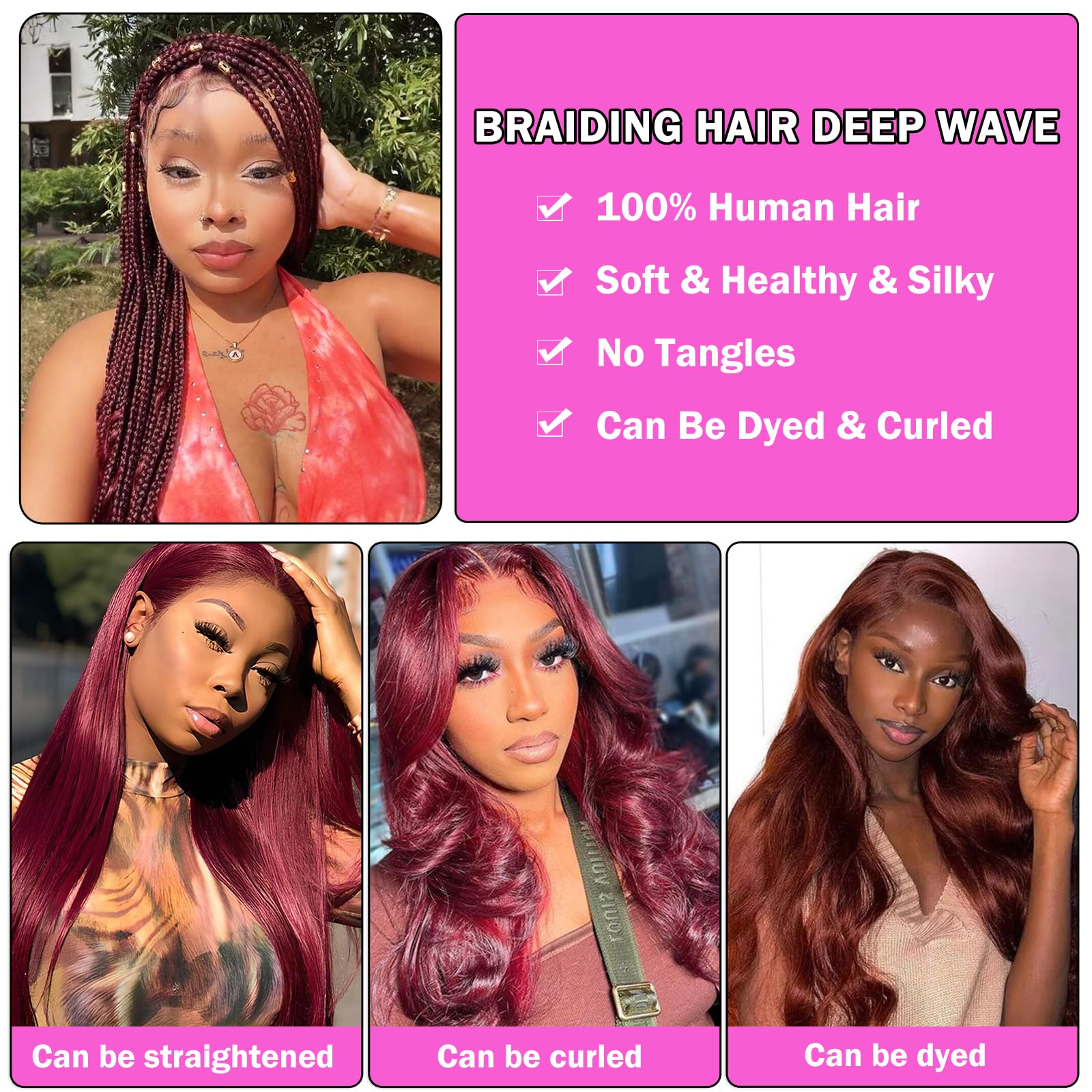 Menschliches Flechten Haar für Boho Flechten Burgund Deep Wave Bulk menschliches Haar für Flechten 45cm 18 Zoll #99j Curly menschliches Haar Flechten Keine Schussbündel für Frauen