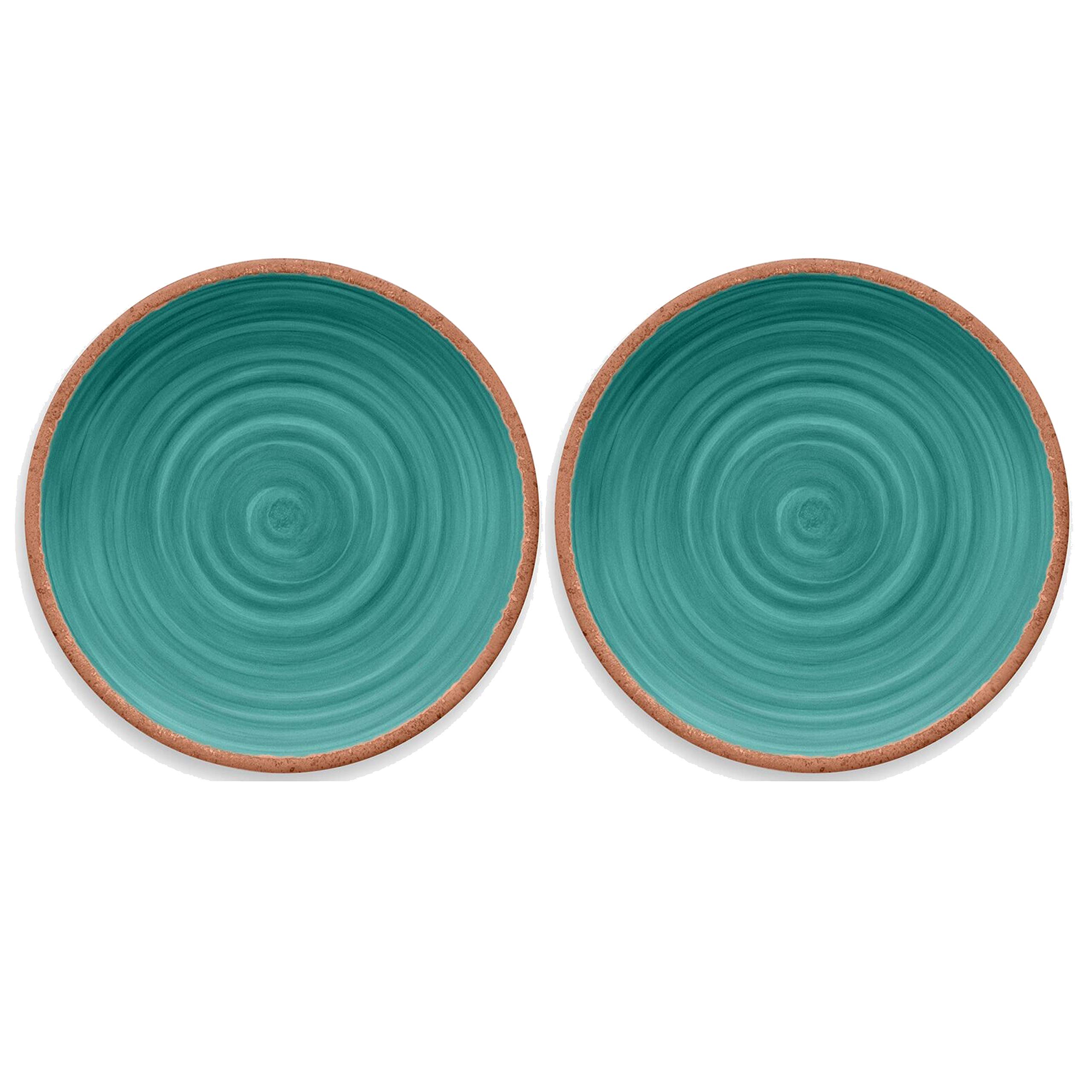 Turquoise Rustic Swirl Glaze Melamine/Plastic Dinner Plates - Set of 2 Plates