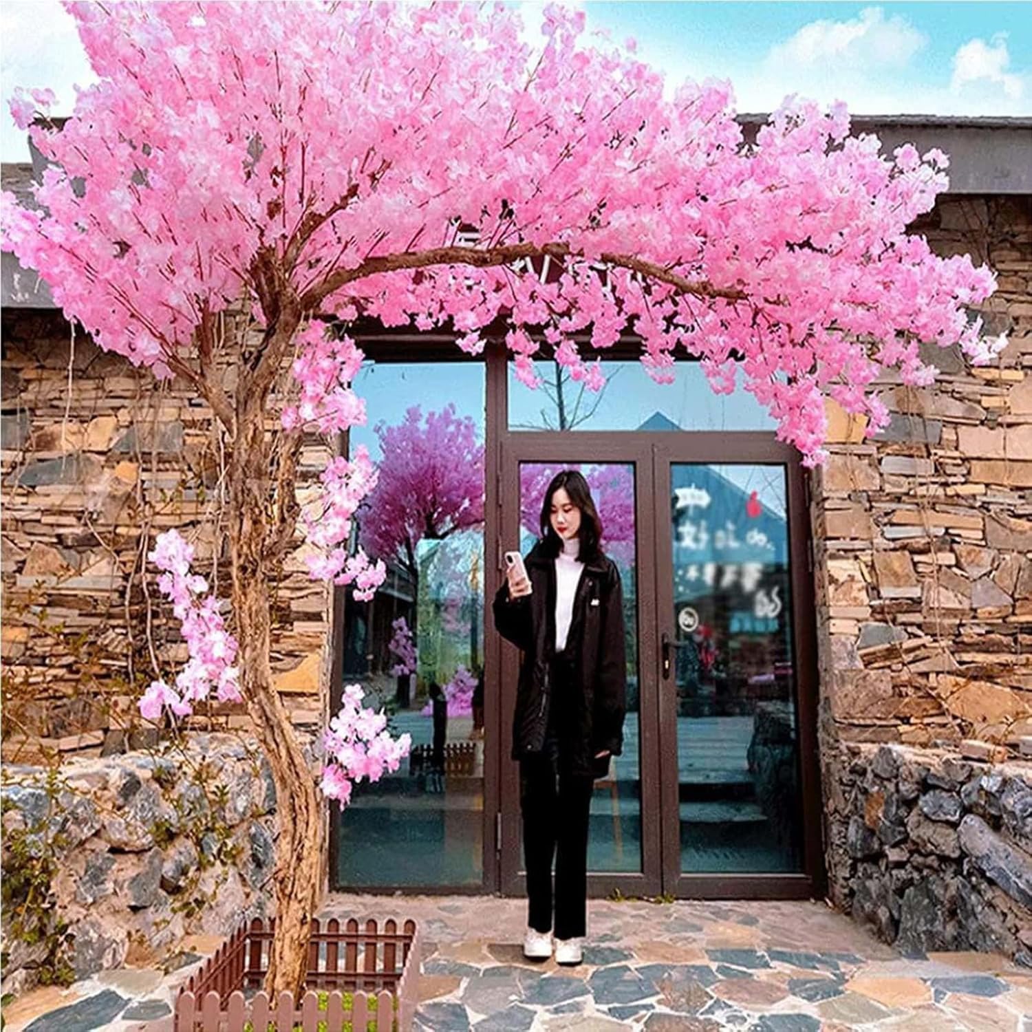 Arbre De Fleur De Cerisier Rose Artificiel, Fleur De Soie Sakura Artificielle Faite à La Main, Fleurs réalistes, pour Mariage, Restaurant De Fête en Plein Air Intérieur,001,180x150cm