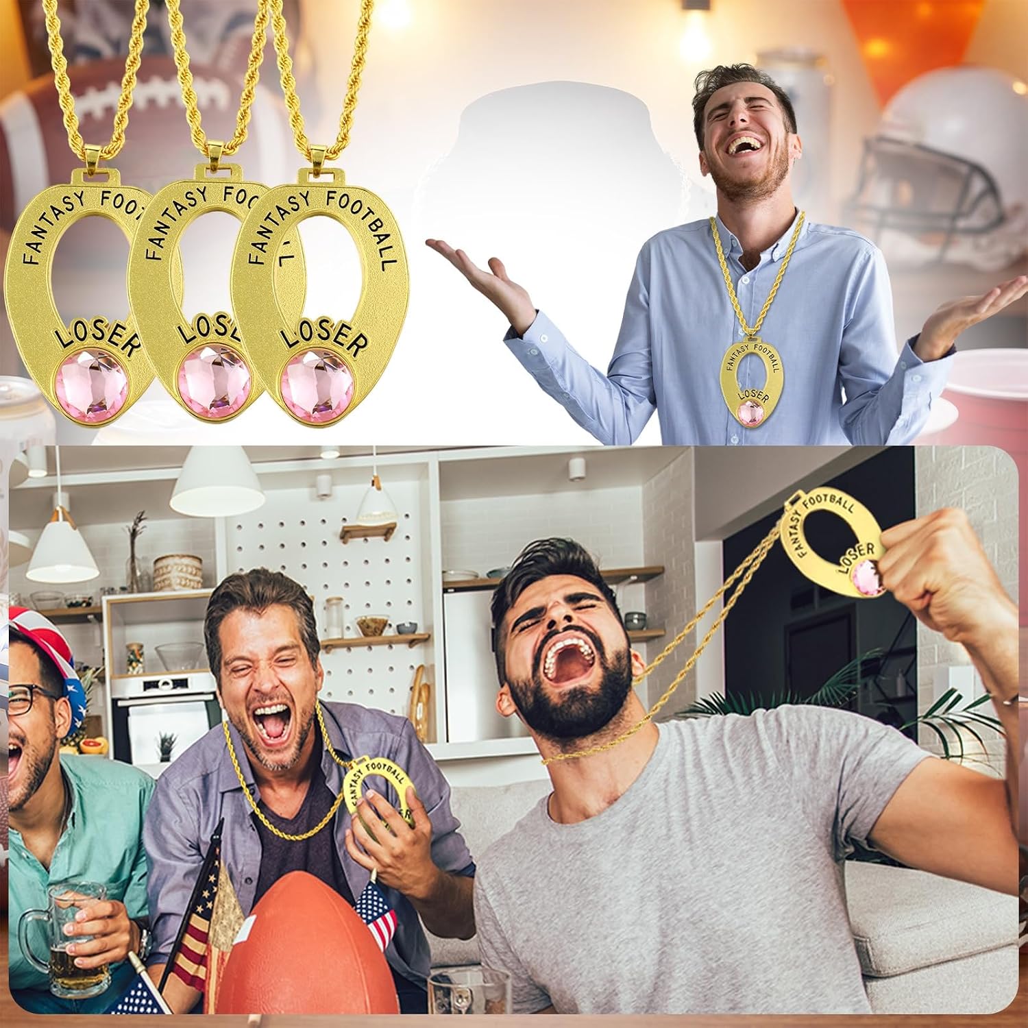 Fantasy Football Loser Medal with Chain Last Place Toilet Trophy Award Neck Chain Funny Loser Football Leagues Award Gift Fantasy Prize for Party Favors