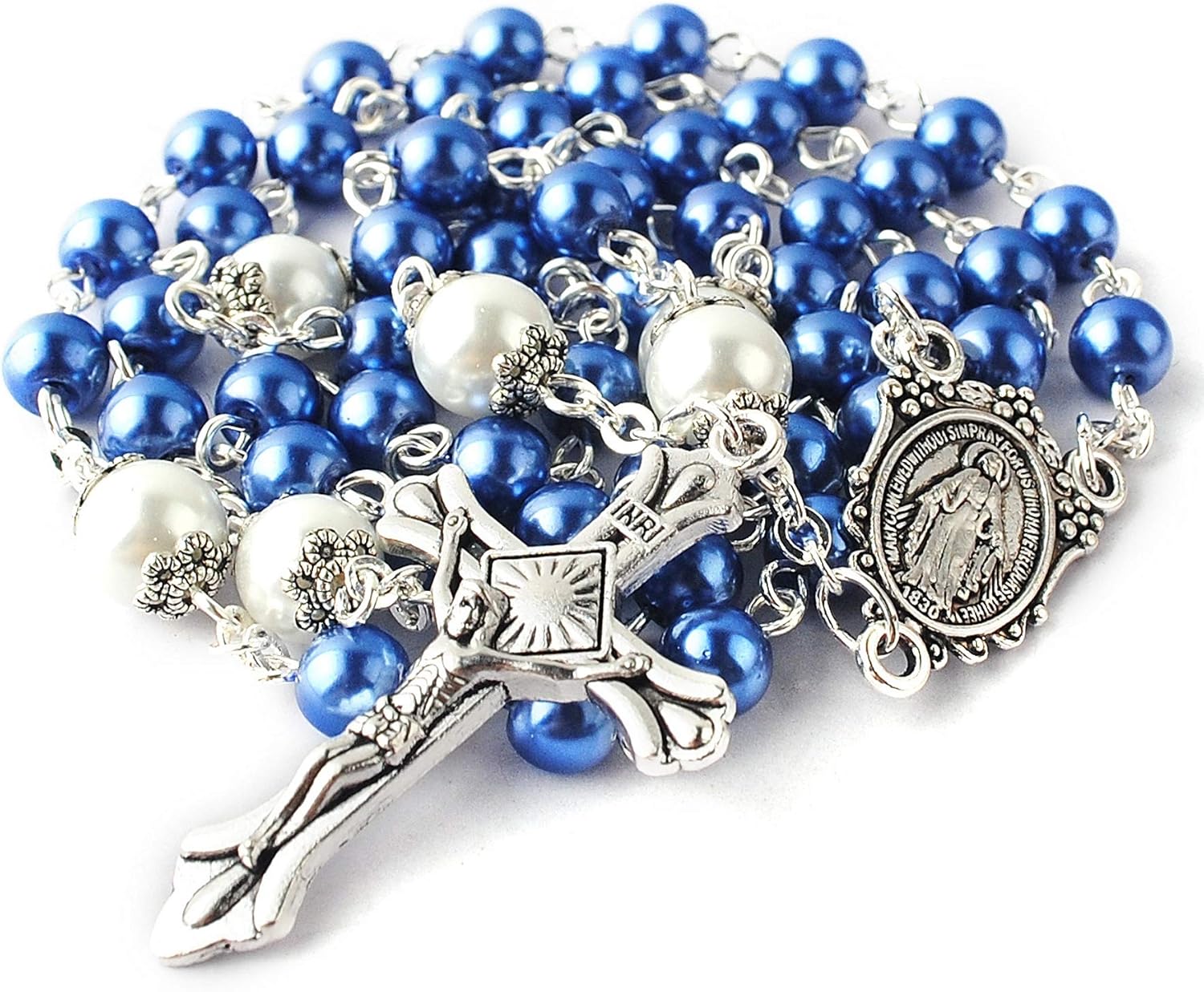 HanlinCC 6mm Glass Pearl Beads with 8mm Our Father Beads with Caps Rosary Pack in Miraculous Metal Gift Box - Image 3