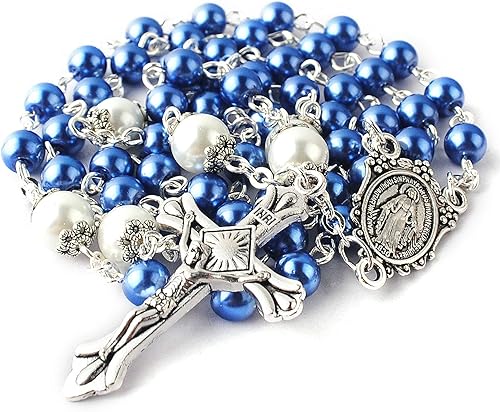 Miniatura 3 de HanlinCC Cuentas de perlas de vidrio de 0.236 in con cuentas de padre de 0.315 in con rosario en caja de regalo de metal milagroso