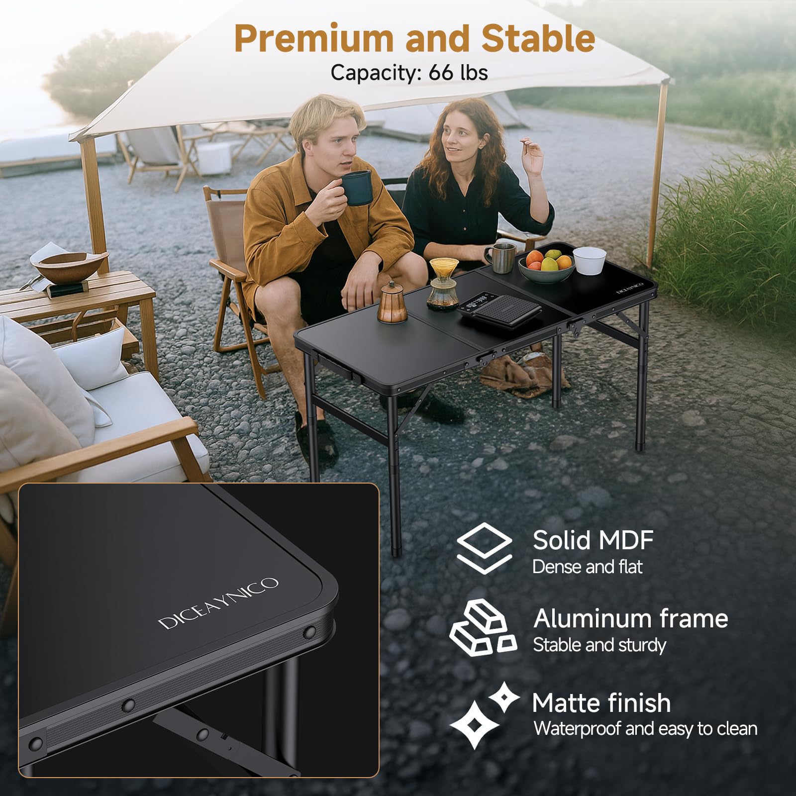 Klappbarer Campingtisch 87 x 40 x 70cm, 3-Fach Höhenverstellbar