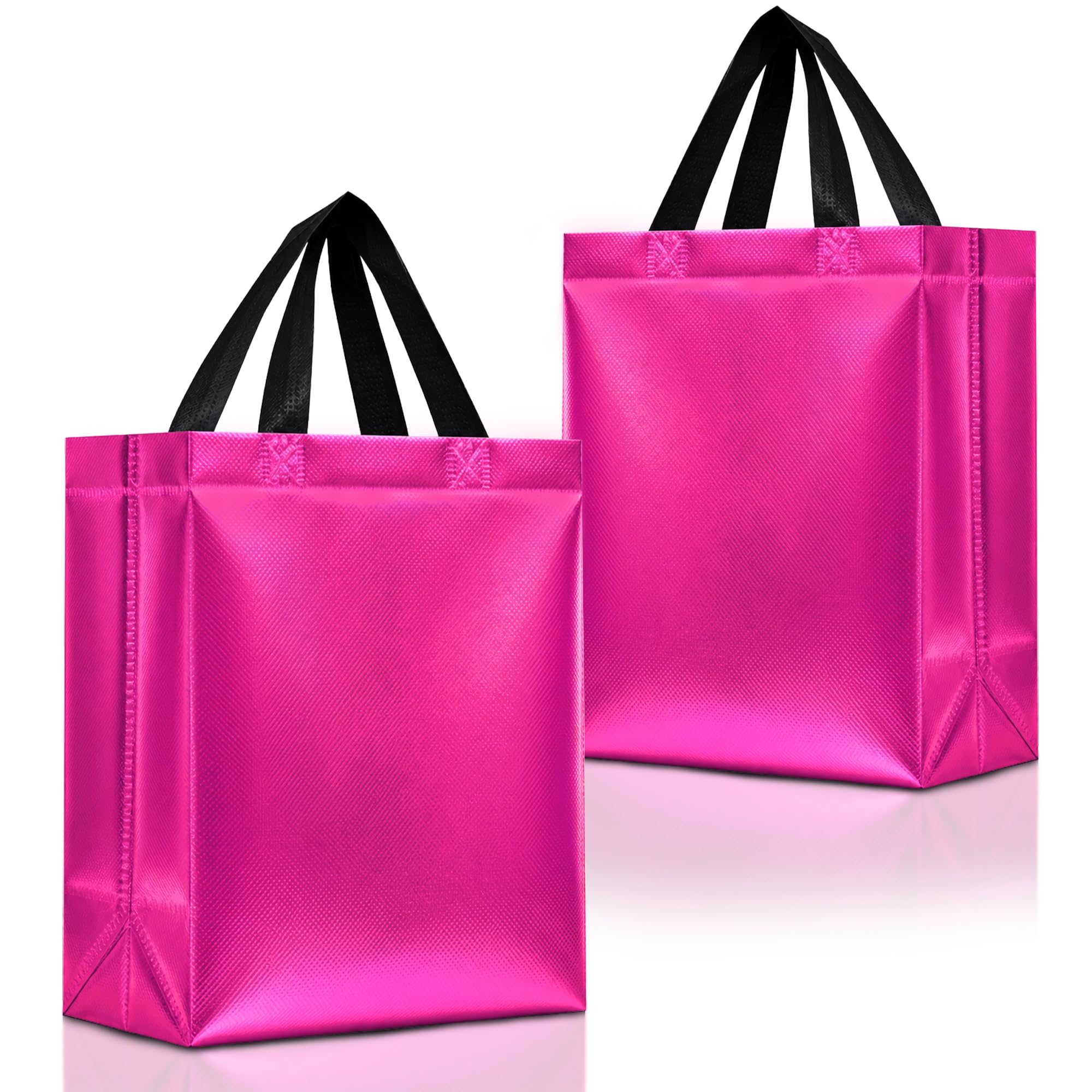 Nush Nush Hot Pink Gift Bags Medium Size – Set of 12 Shiny Pink Reusable Gift Bags With Handles - Ideal for Girls Birthday Party Favors, Baby Shower, Small Business – 8Wx4Dx10H Size