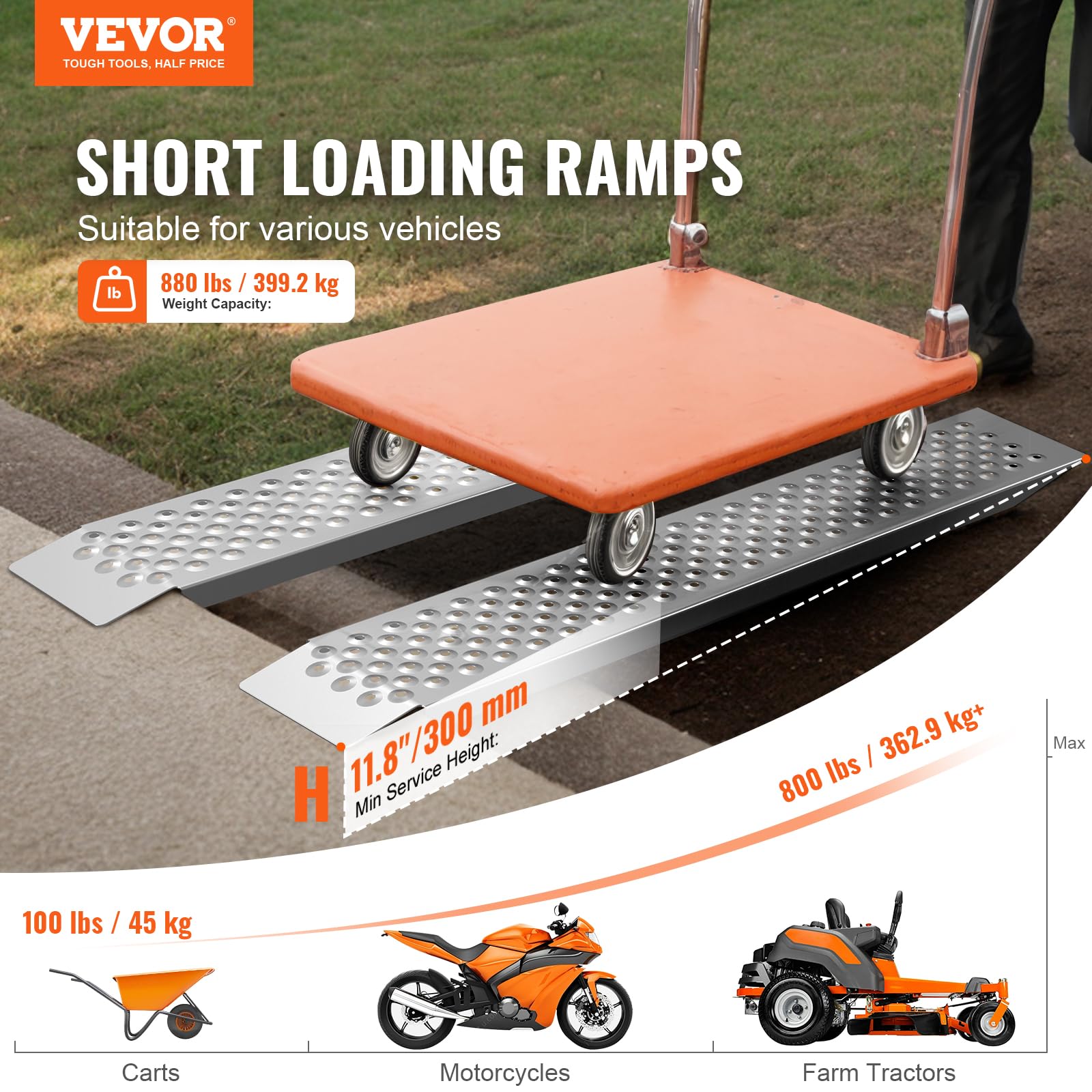 VEVOR Rampa di accesso, Rampa di carico, Rampa per auto 680 kg, Binario di carico, Rampa di carico per auto 2160 x 1375 mm, Rampe 2 pezzi per moto, rimorchio, ATV, UTV, trattore da giardino, Tosaerba