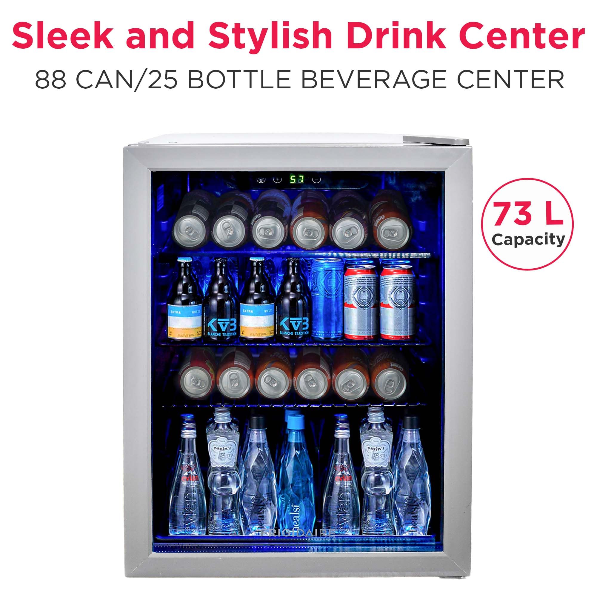 Frigidaire Efmis9o00, Beverage Fridge Refrigerator With Glass Door, Compact Mini Fridge With Digital Temperature Control Fits 88 Cans Or 25 Bottles, 74l Capacity - 19.29" D X 25" W X 17.51" H, Silver on Fridge.com - View 3