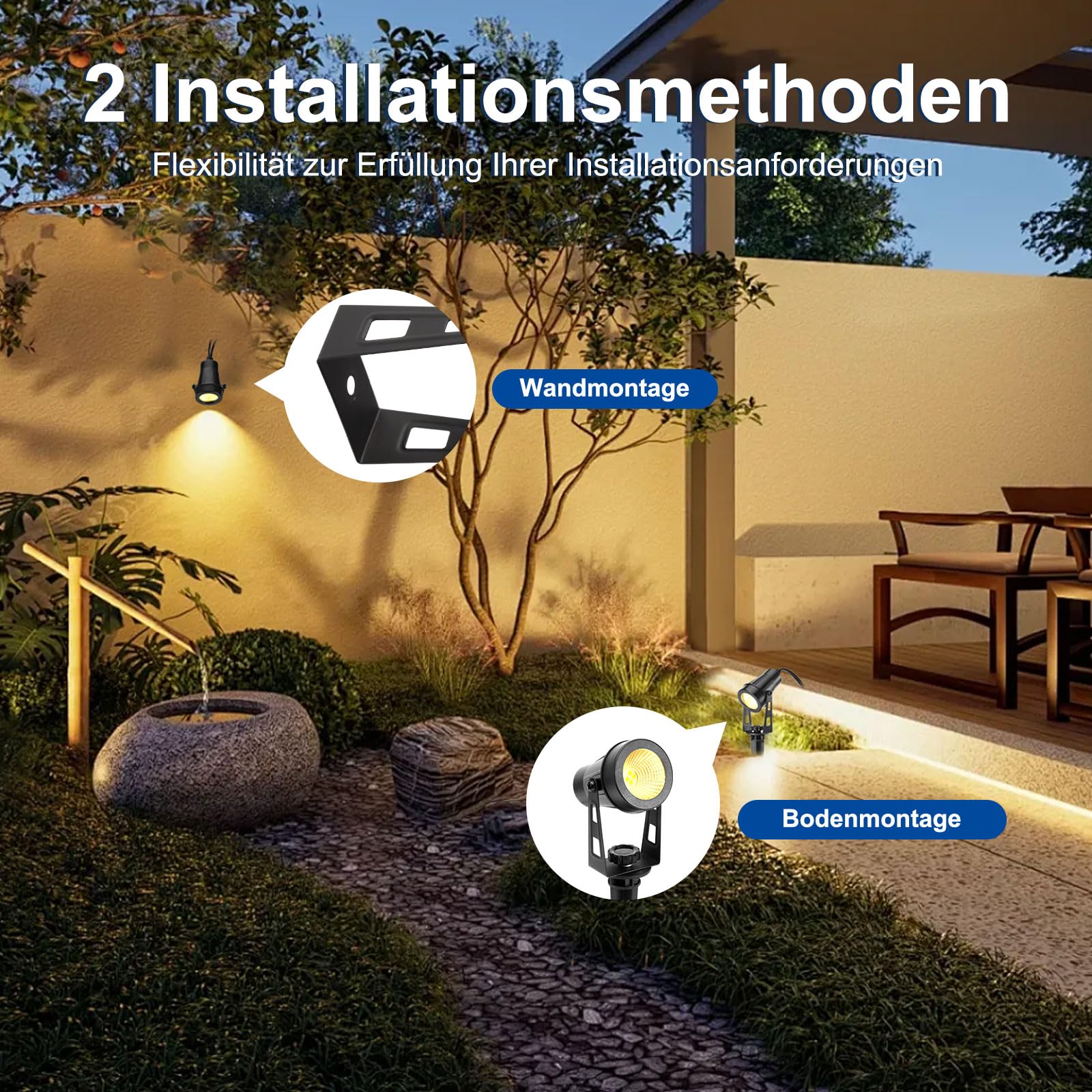 B-right 21m Focos Exterior Iluminación de Jardín con Seguro Voltaje, 3W*6 Luz Exterior Impermeable IP65 Lámpara de Jardín Apto Decoración Foco Reflector, Luces Proyctor Patio con Enchufe Blanco Cálido