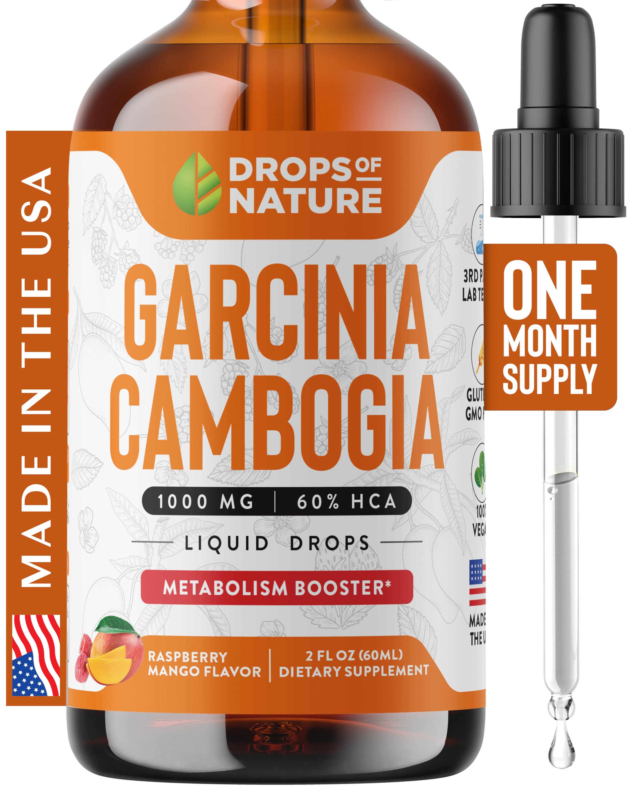 Garcinia Cambogia - Appetite Suppressant for Weight Loss - Stronger Than Pills & Capsules (60% HCA) 4X Ultra Concentrated Liquid Supplement - Carb Blocker - 2 fl. oz. Natural Raspberry Mango