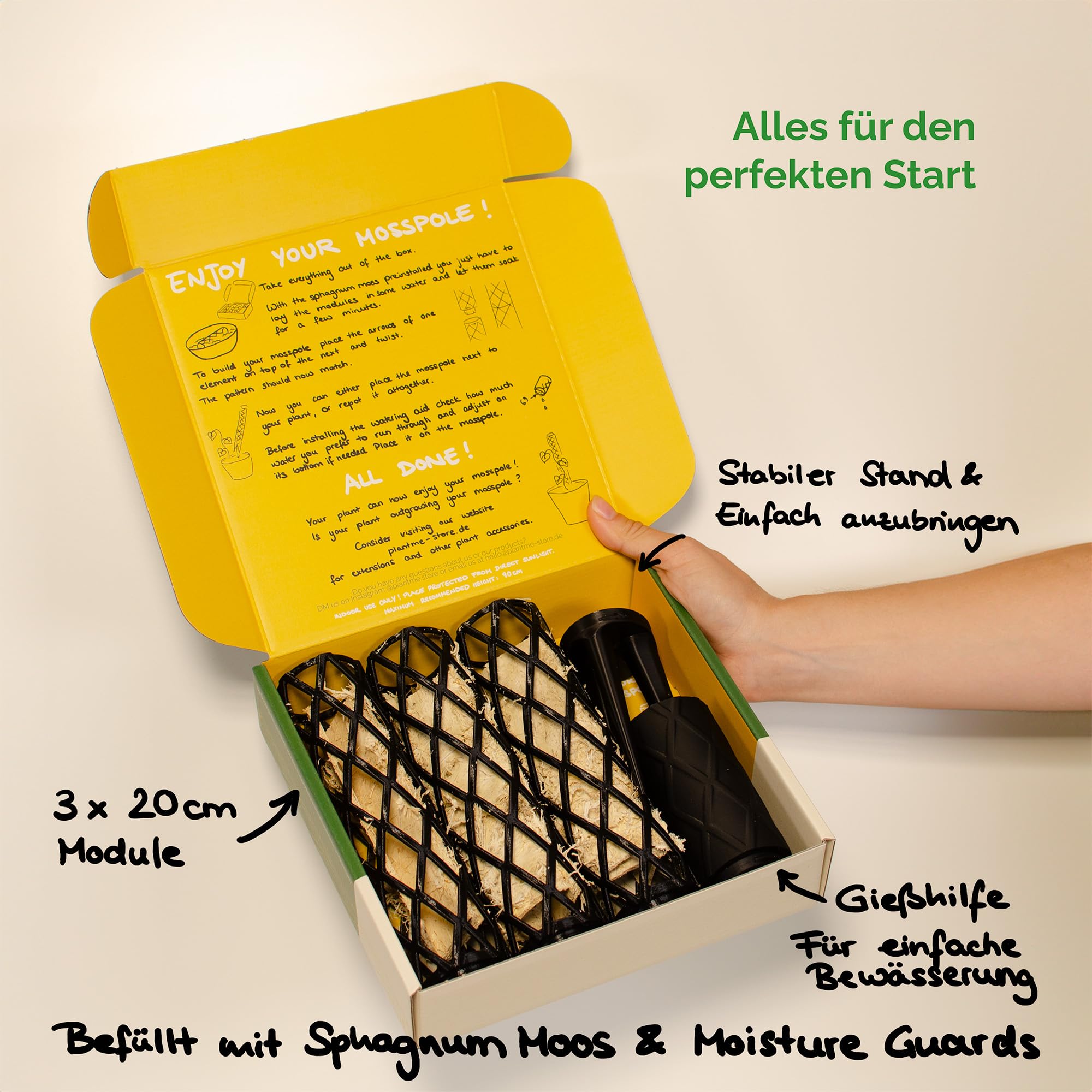 Moosstab Midi Set - Rankhilfe Zimmerpflanze Rankhilfen für Kletterpflanzen, Efeutute, Moosstab, Pflanzenstütze, Moss Pole, Kletterhilfe Zimmerpflanzen, Philodendron (schwarz, 70cm)