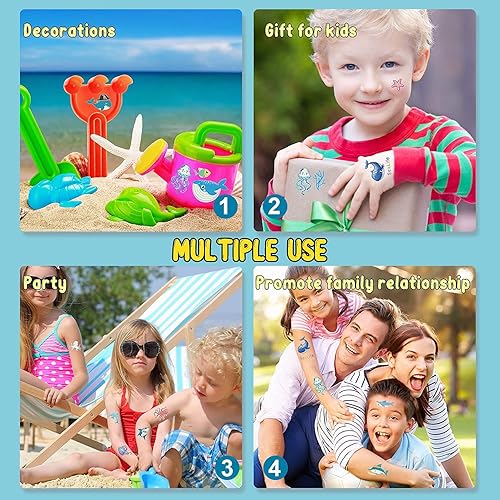 Miniatura 4 de Partywind Tatuajes temporales de tiburón luminoso para niños, decoraciones de cumpleaños de tiburón brillante, suministros de recuerdos de fiesta