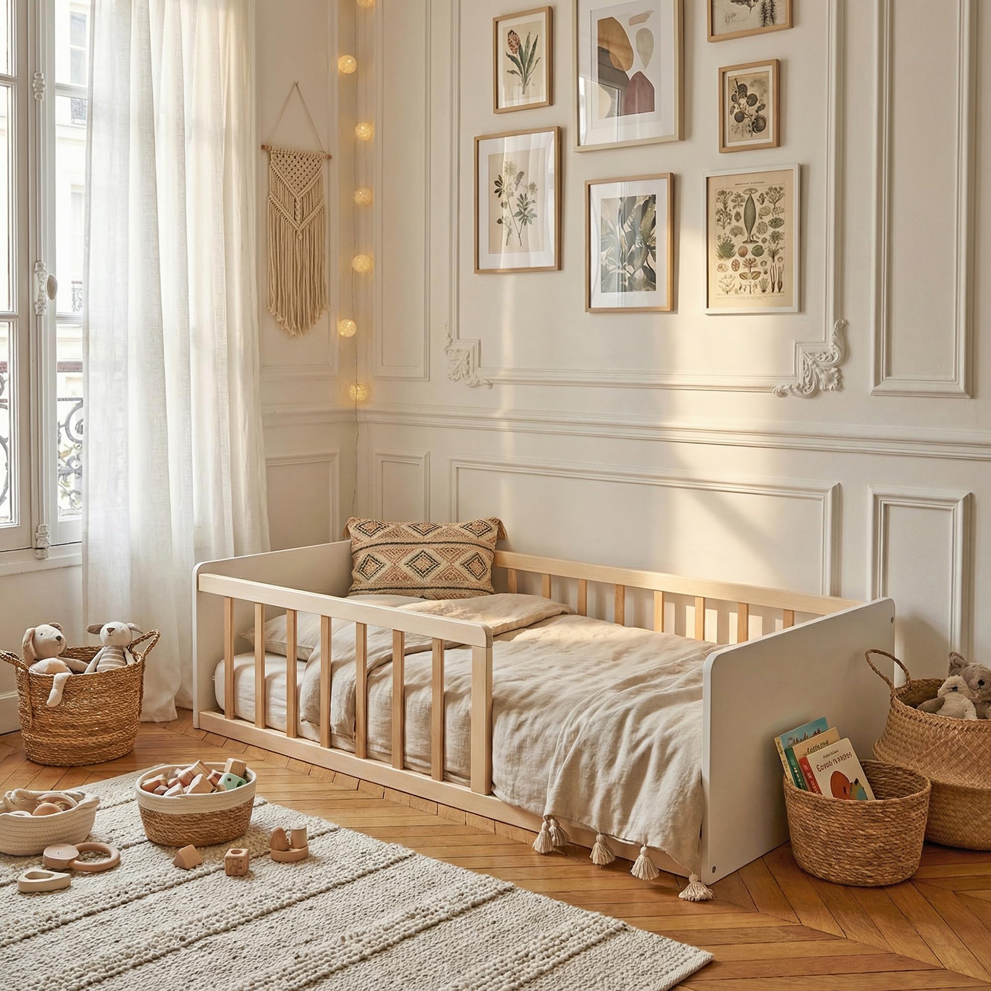 LIT Pilou 70x140 + sommier, Blanc et Naturel