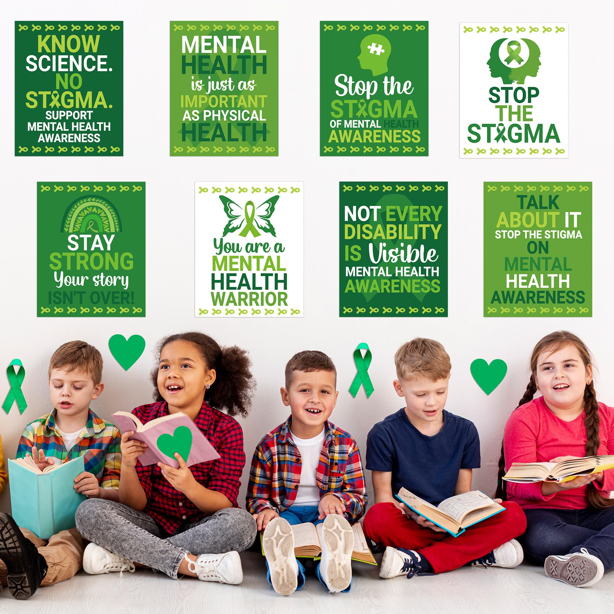 CPicdn 8Pcs Mental Health Posters, Unframed Mental Health Awareness Poster 8x10 Inch Wall Art Prints Decor Positive Quotes Green Ribbon Decorations for Classroom School Therapy Counseling Office - Image 5