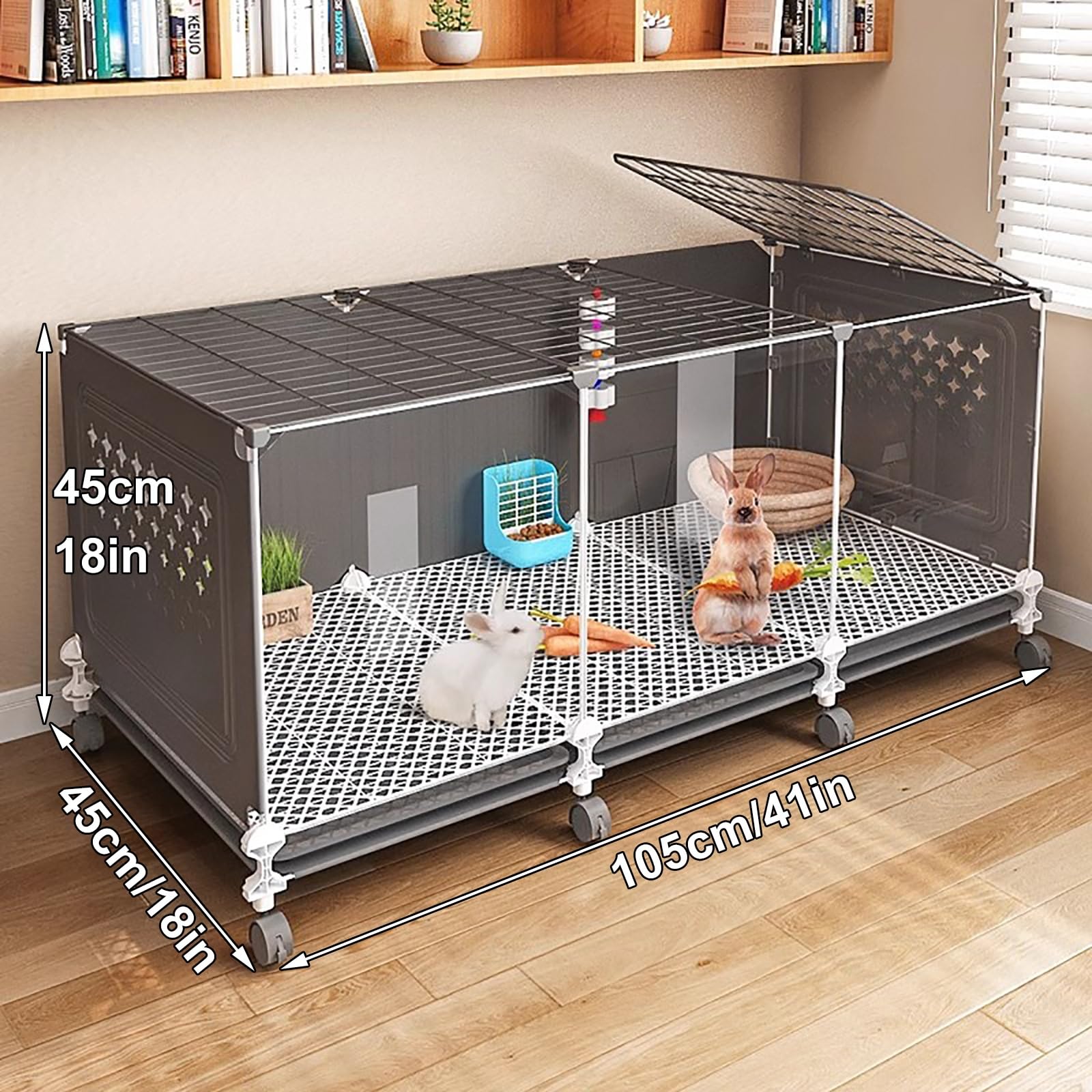 Gabbia di coniglio portatile con ruote, recinzione per animali domestici 41x18 pollici per piccoli animali, assemblaggio facile e vassoio pulito, design ventilato per conigli Chinchillas Guinea Maiali