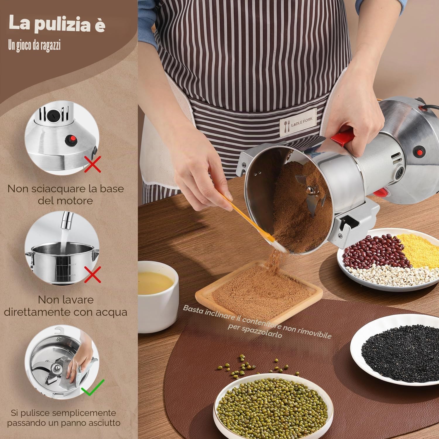 Moongiantgo Mulino Elettrico per Cereali 500g Acciaio Inossidabile, 2500W 36000RPM Motore Commerciale & Rettifica Superfine 30s, Protezione da Sovraccarico & Open-Cover-Stop, Per Grano, Spezie, Ecc.
