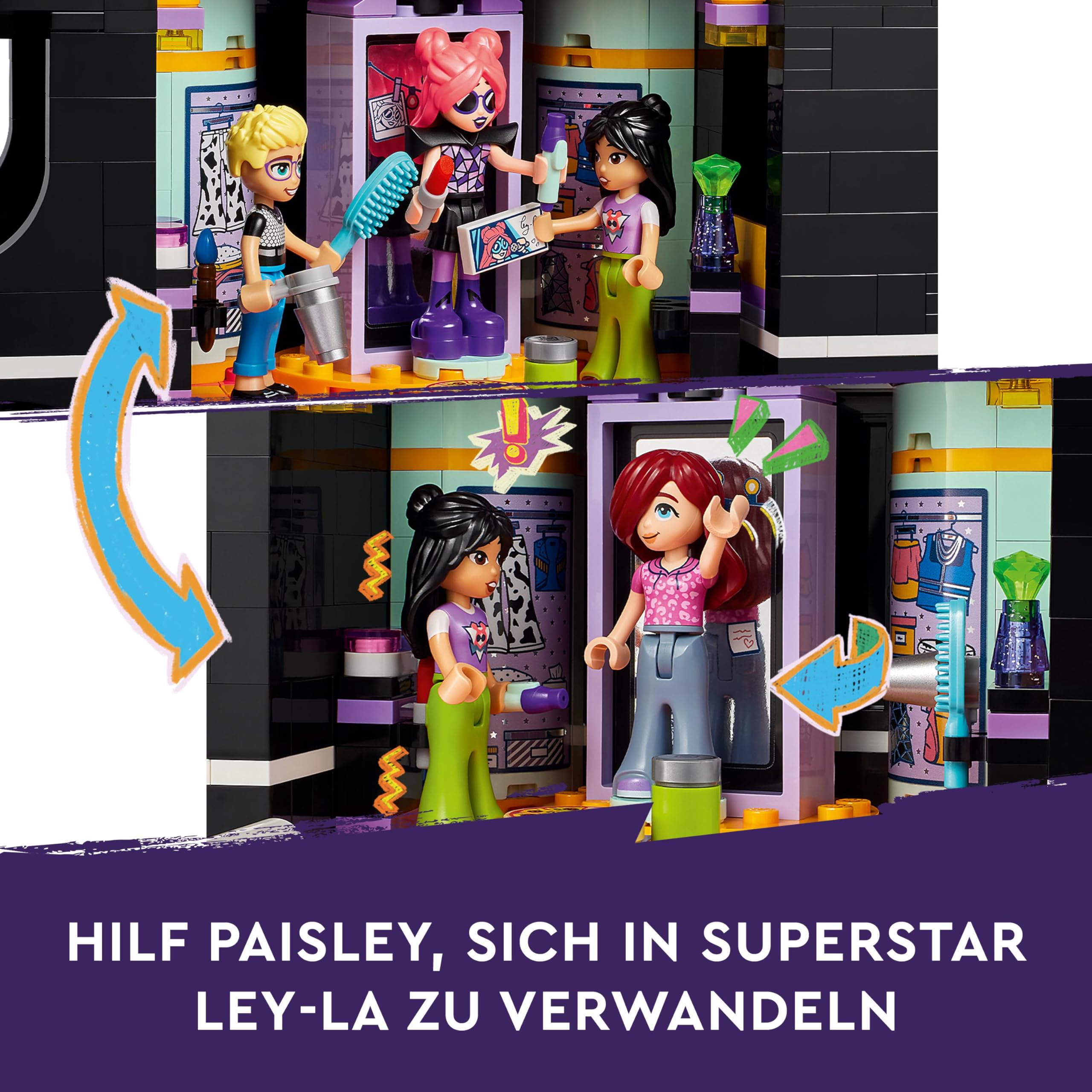 LEGO Friends Popstar-Tourbus, Musik-Set mit LKW-Spielzeug und 4 Figuren, fördert die sozial-emotionale Entwicklung, Geschenk zum Geburtstag für Mädchen und Jungen ab 8 Jahren 42619