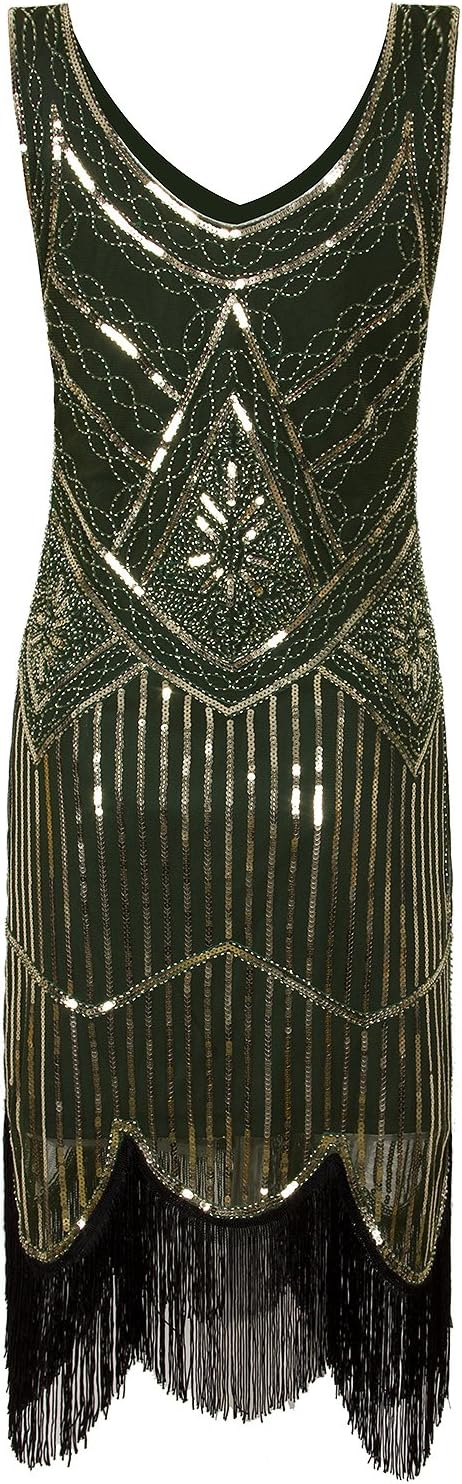 Vijiv Women's 1920s Gastby Inspired Sequined Embellished Fringed Flapper Dress - Image 4