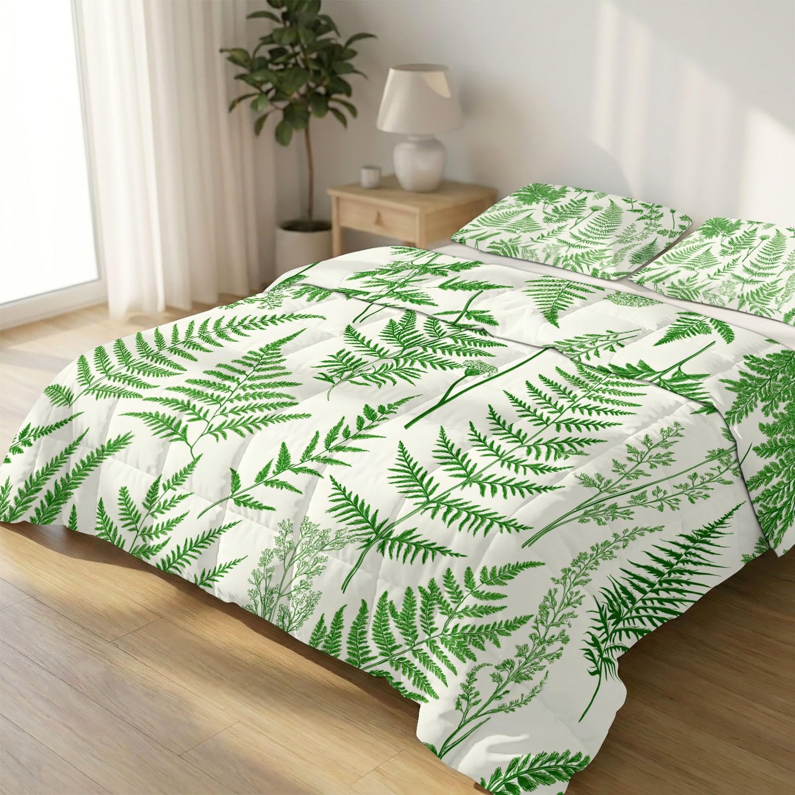 Couette 260 x 240 cm Waldgrün imprimée plantes vintage pour lit 2 personnes