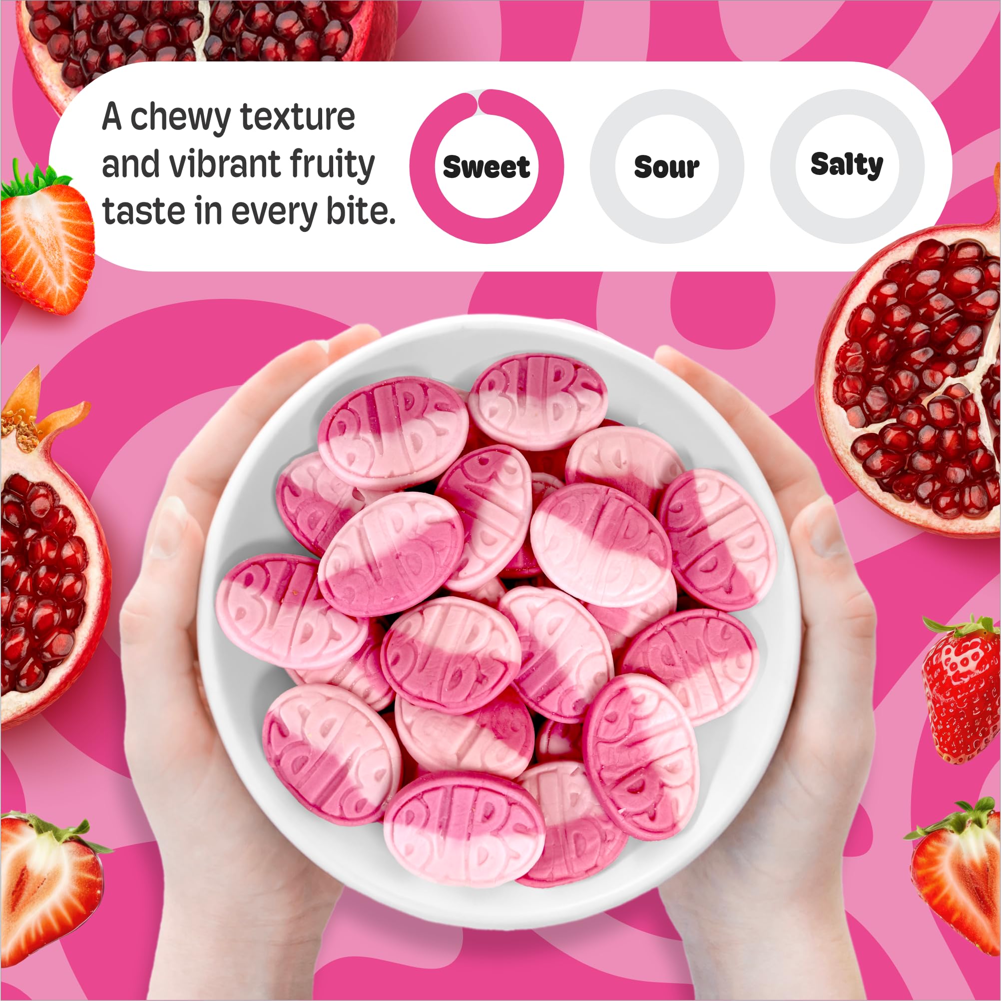 Bubs Swedish Candy - Wild Strawberry Pomegranate Sweet Ovals, Authentic Swedish Flavor in Every Bite, Perfect for Satisfying Your Sweet Tooth (1/2 LB)