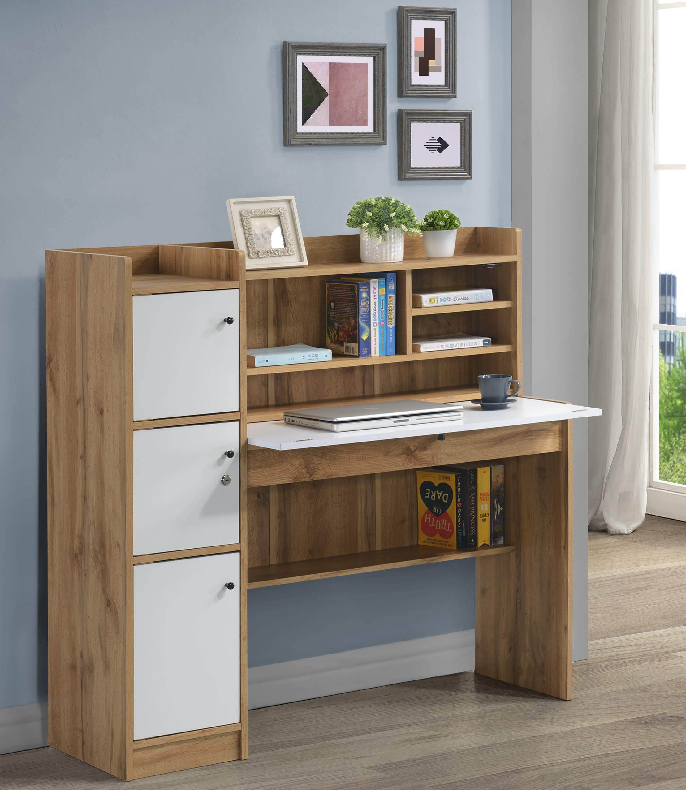 DeckUp Plank Versa Engineered Wood Study Table and Office Desk (Wotan Oak and White) (B08J3NVM8D) Amazon Price History, Amazon Price Tracker