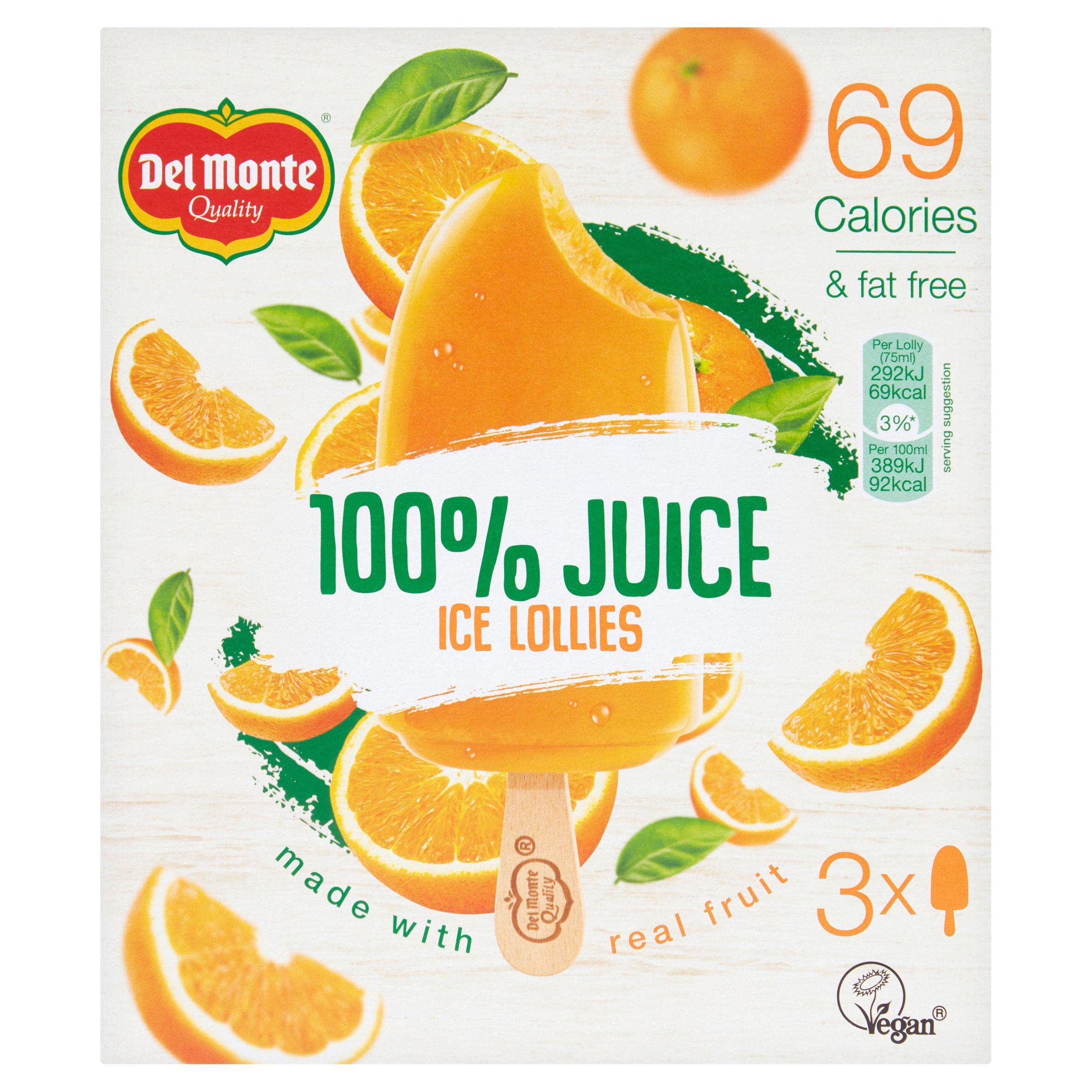 Del Monte Pure Orange Juice Lollies, 3 x 75ml (Frozen)