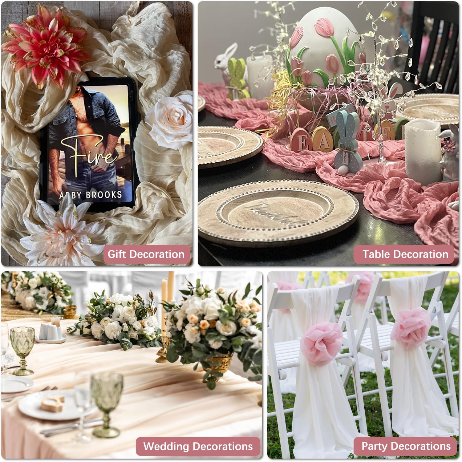 Nialnant 4 Pack Gender Reveal Decorations,Rose Pink Cheesecloth Table Runner for Kitchen Dining Table Decorations,Easter Table Runners for Holiday Birthday Party