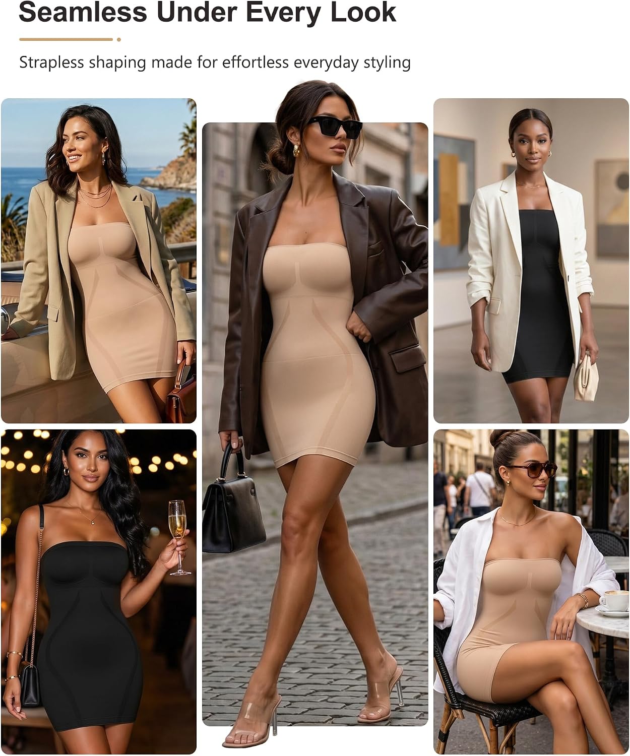 Strapless Shapewear Dress for Women, Tummy Control Body Shaper Slip, Seamless Invisible Under Dress