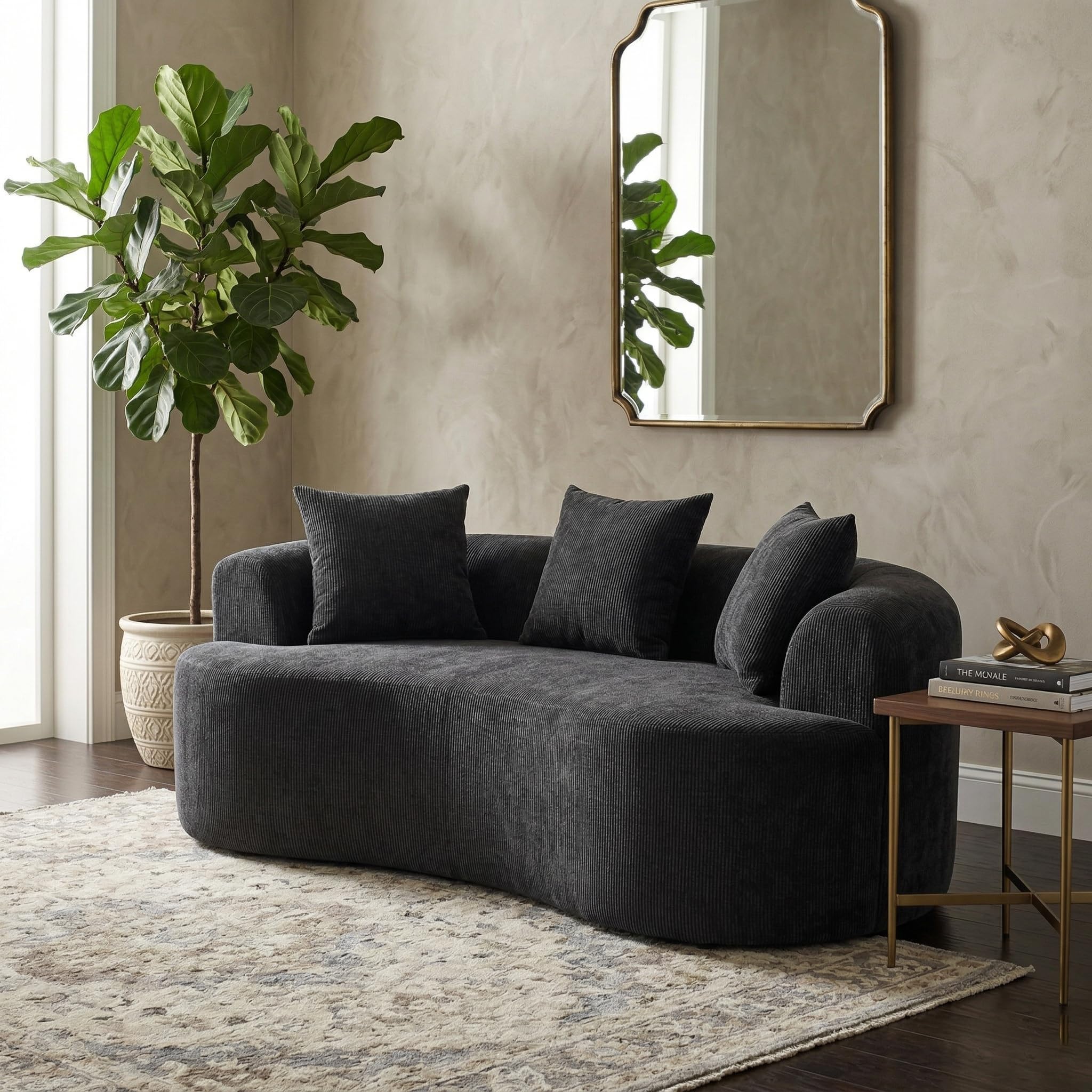 HRVEOCEI Luxury 80” Curved Loveseat Sofa, Chenille Curved Couch with 2 Big Pillows & Extra Wide Armrests, Comfy Upholstered Oversized Loveseat Couch &