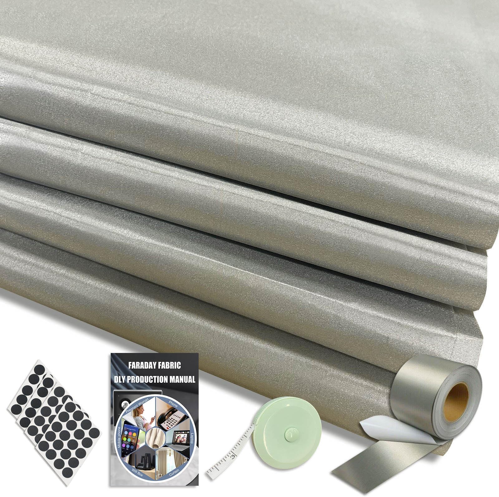 Faraday Fabric 43" W×236" L(Big 6 Yards)+1.18" W×314" L Faraday Tape, Faraday Military Grade Conductive Material